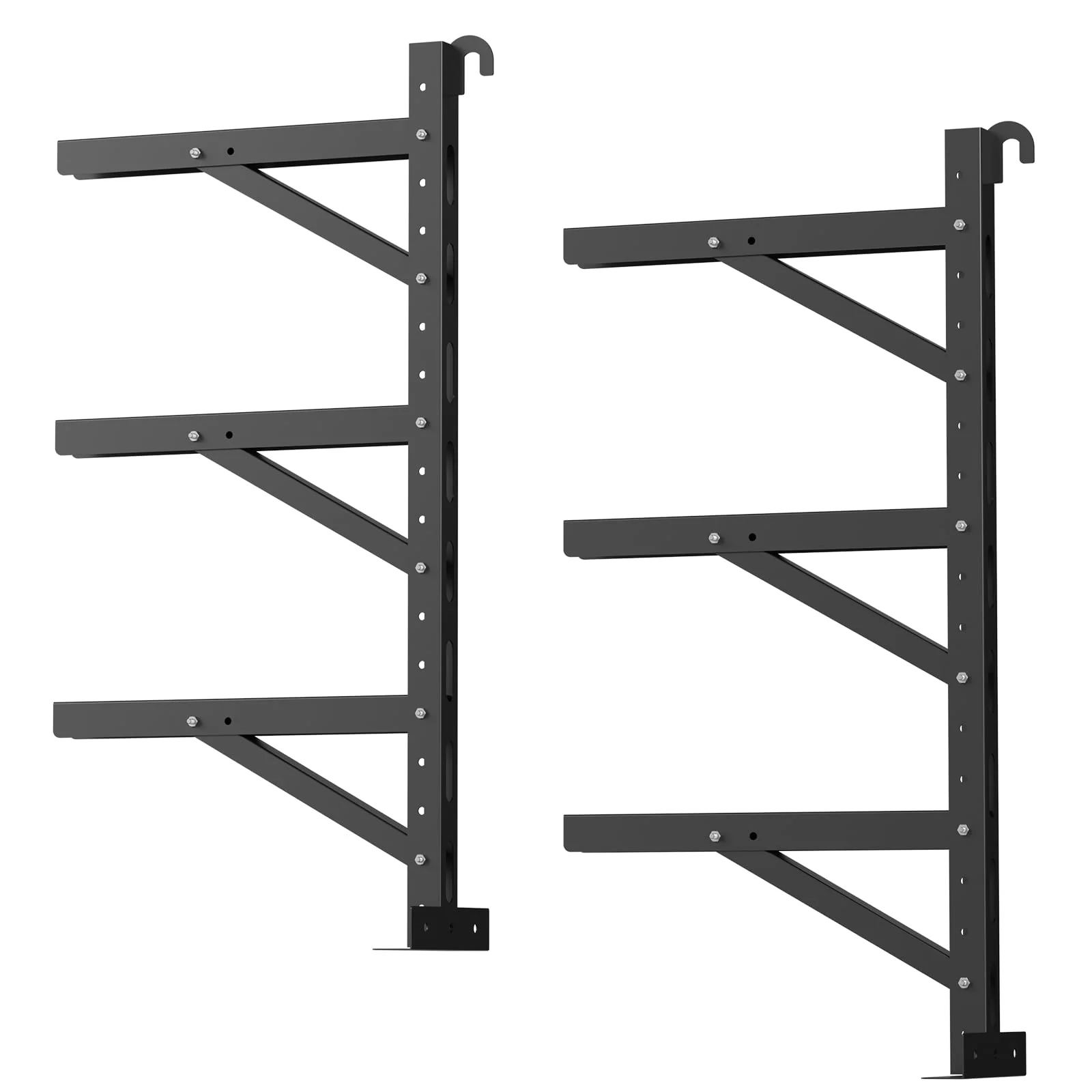 Garvee 2 Pack Shipping Container Shelving Rack, 3-Tier Adjustable Shelf Brackets, No-Drill Installation, Vertical Storage, Black, 1100 LB Capacity