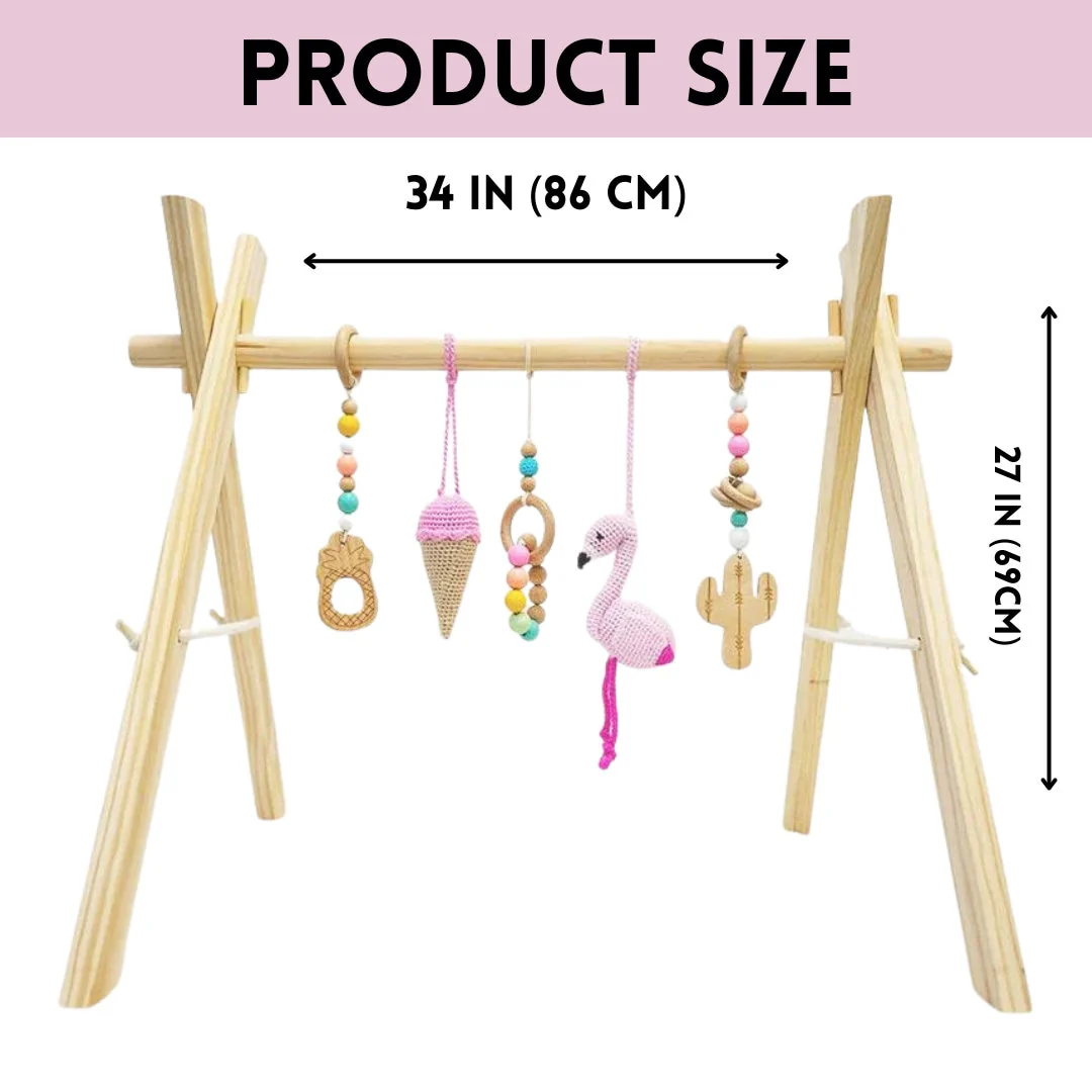 Handmade Wooden Baby Activity Center with 5 Hanging Toys: Eco-Friendly, Educational Play Gym with Handmade Toys