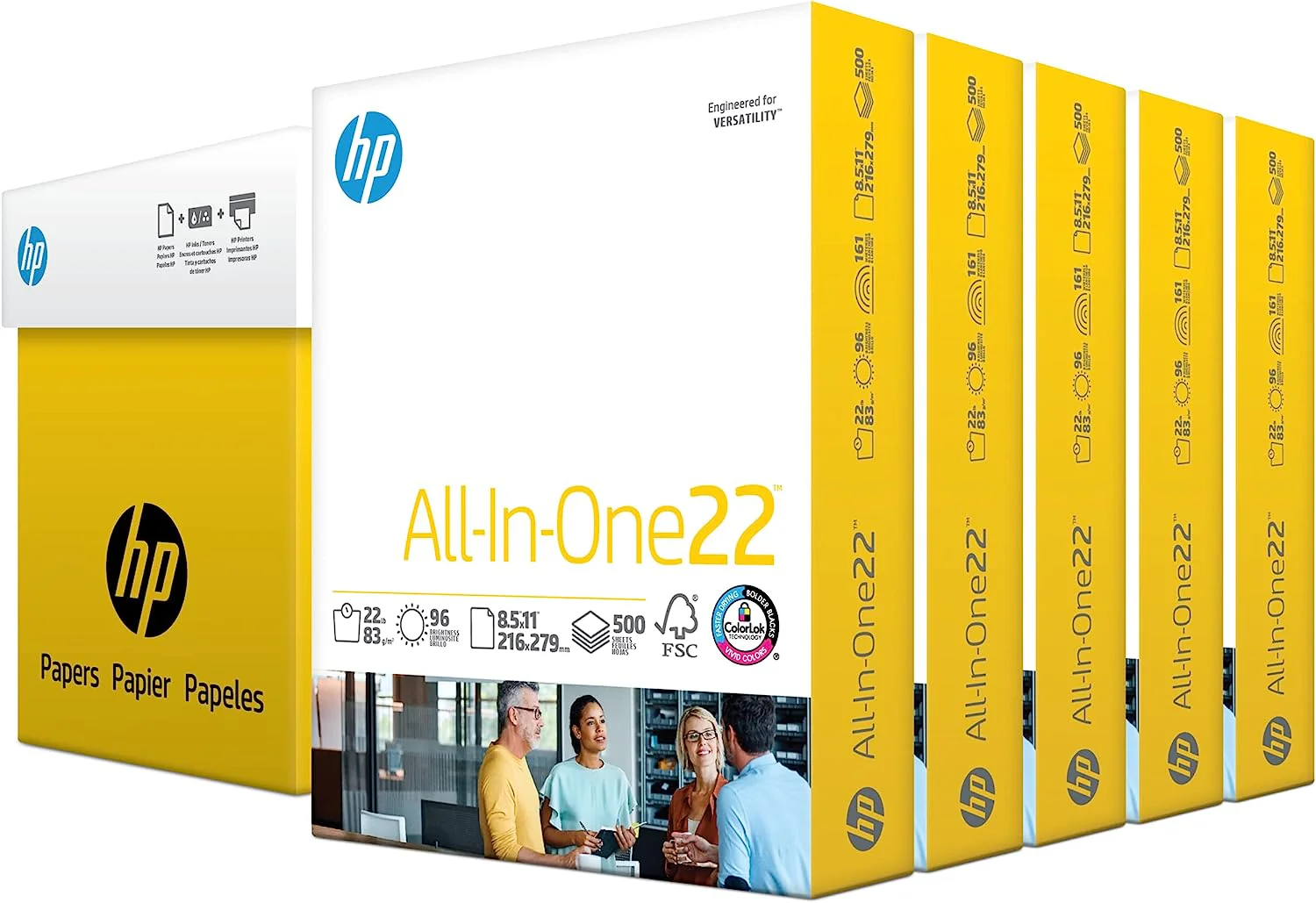 8.5x 11 Paper, All-In-One 22 lb, 5 Ream Case, 2,500 Sheets, 96 Bright, Made in USA, FSC Certified