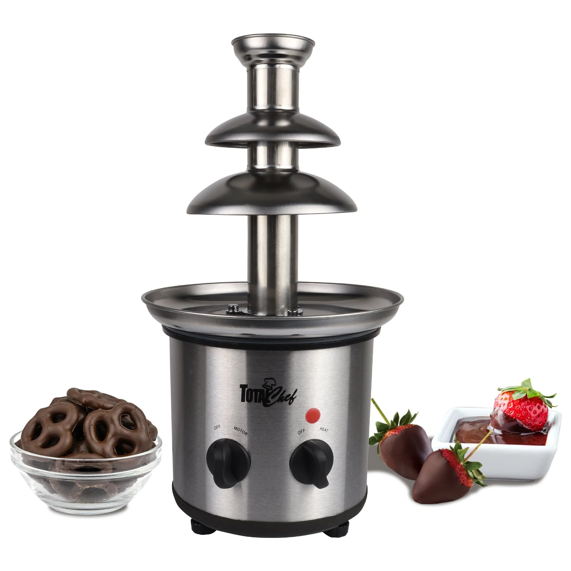 Total Chef 3 Tier Chocolate Fountain, Huge 1.5 lbs (680 g) Capacity, Adjustable Temperature Electric Chocolate Fondue Machine, Easy to Assemble, Ideal for Birthday Party, Buffet, Family Gathering