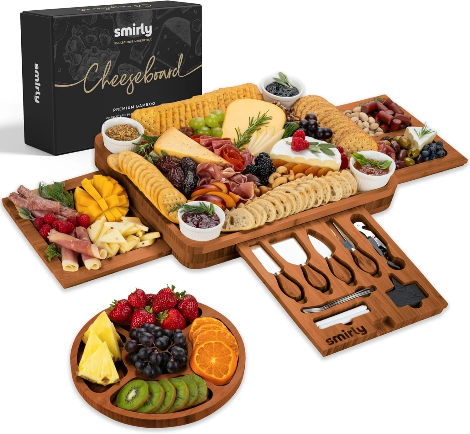 Bamboo Cheese Board and Knife Set - For Thanksgiving, Housewarming, Wedding, Anniversary, and Bridal Shower