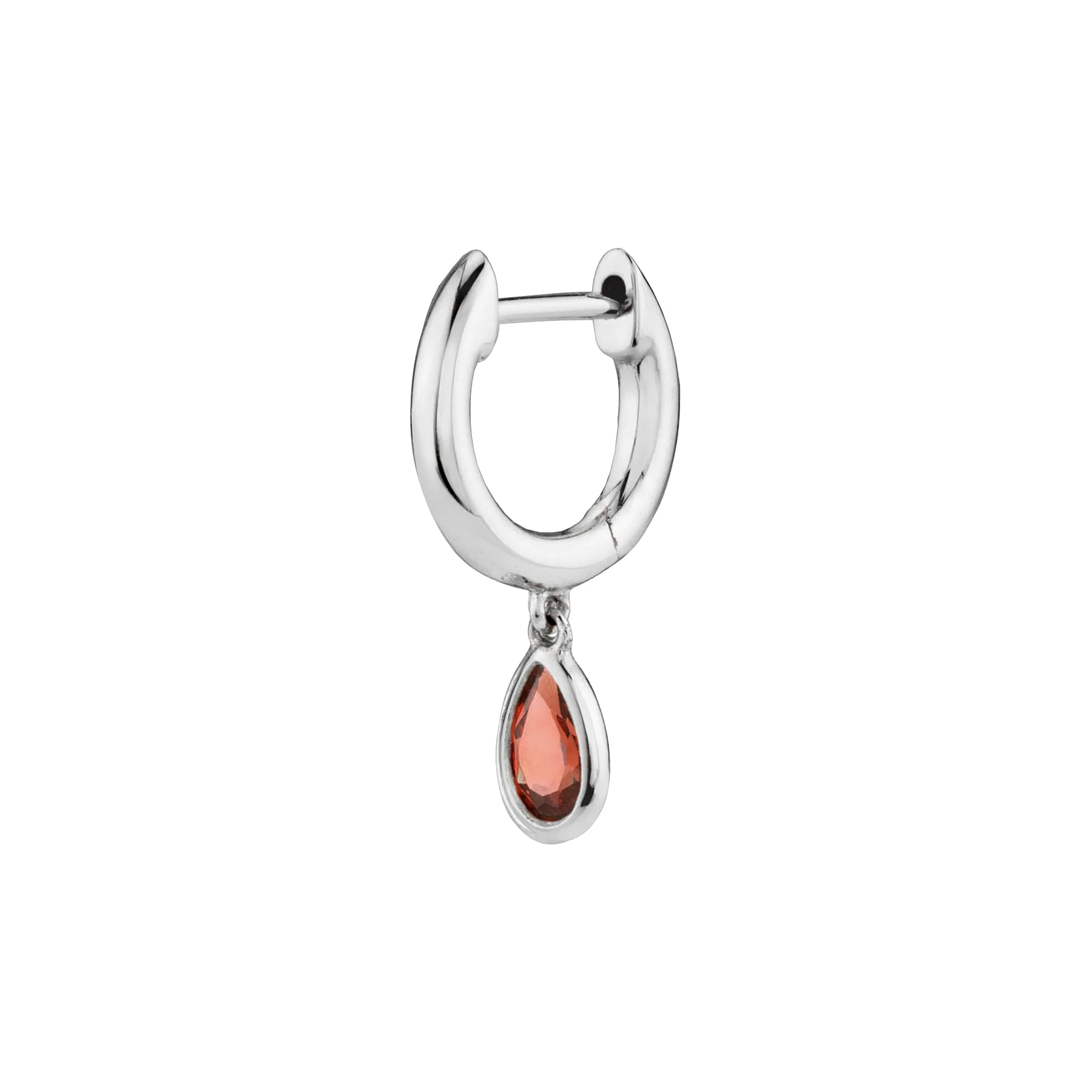 Teardrop Slim Hoop - Garnet / 14k White Gold