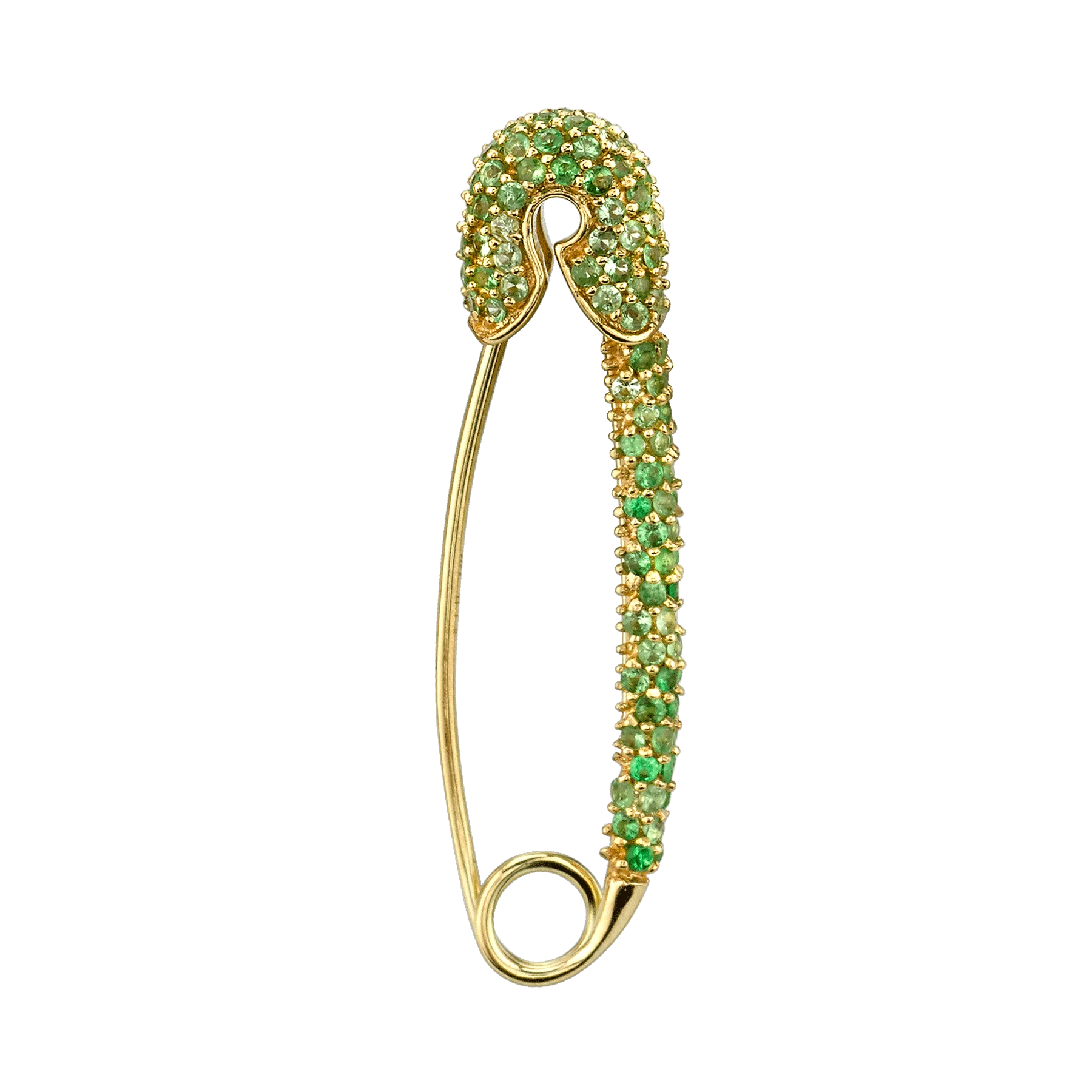 Safety Pin Earring - Tsavorite / 14k Yellow Gold