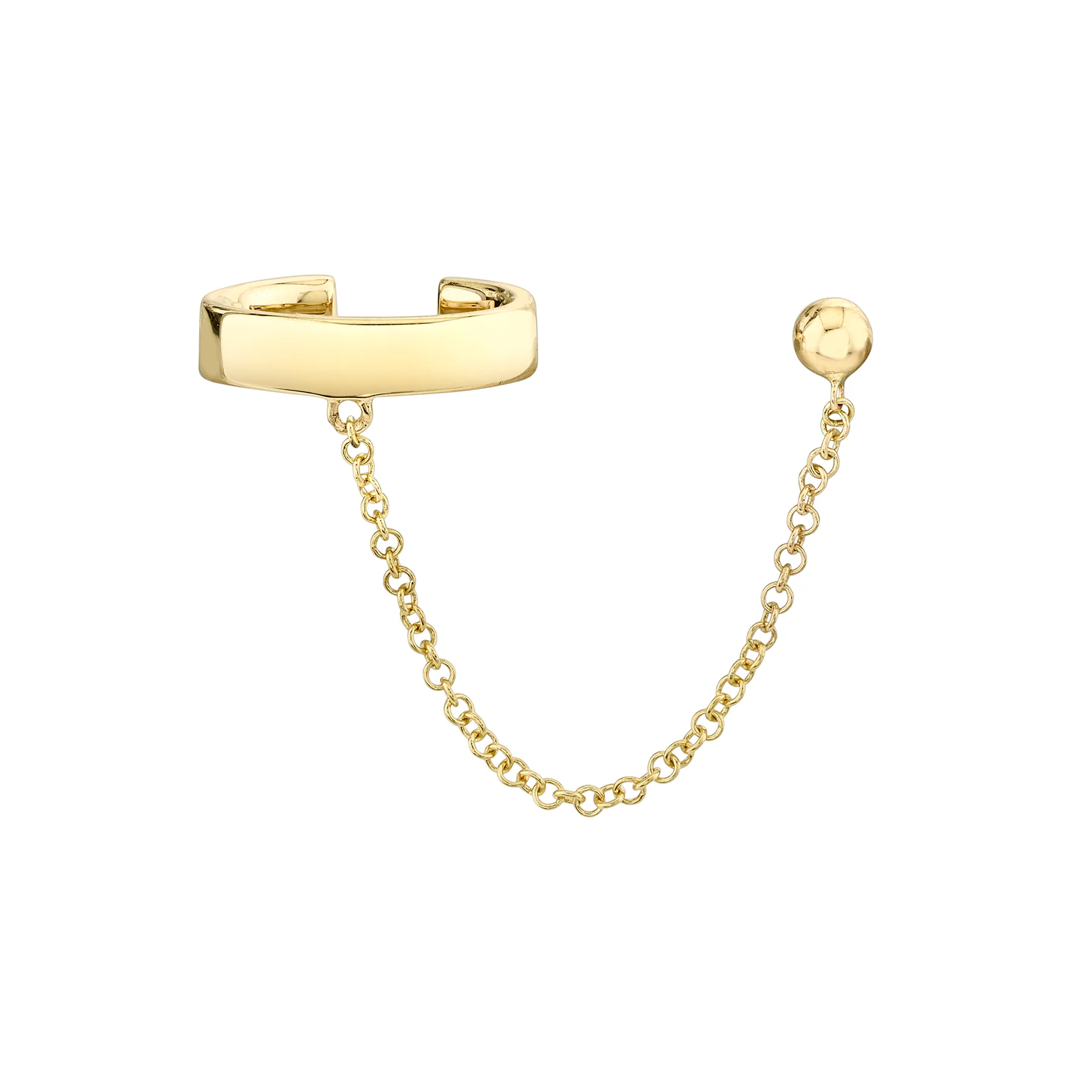 Sphere Stud With Square Ear Cuff - 14k Yellow Gold