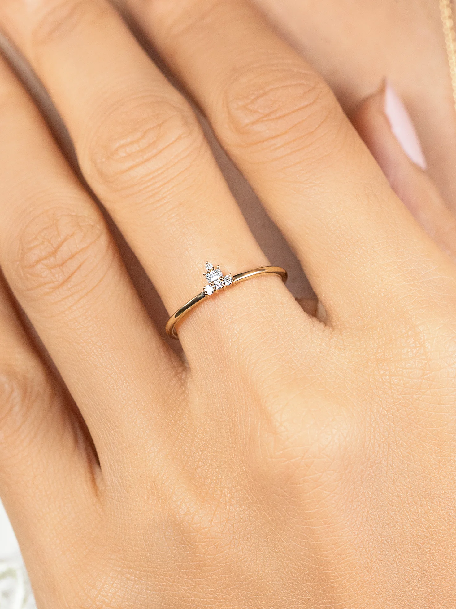 Bestie Baguette Birthday Cake Ring - White Diamond / 14k Yellow Gold