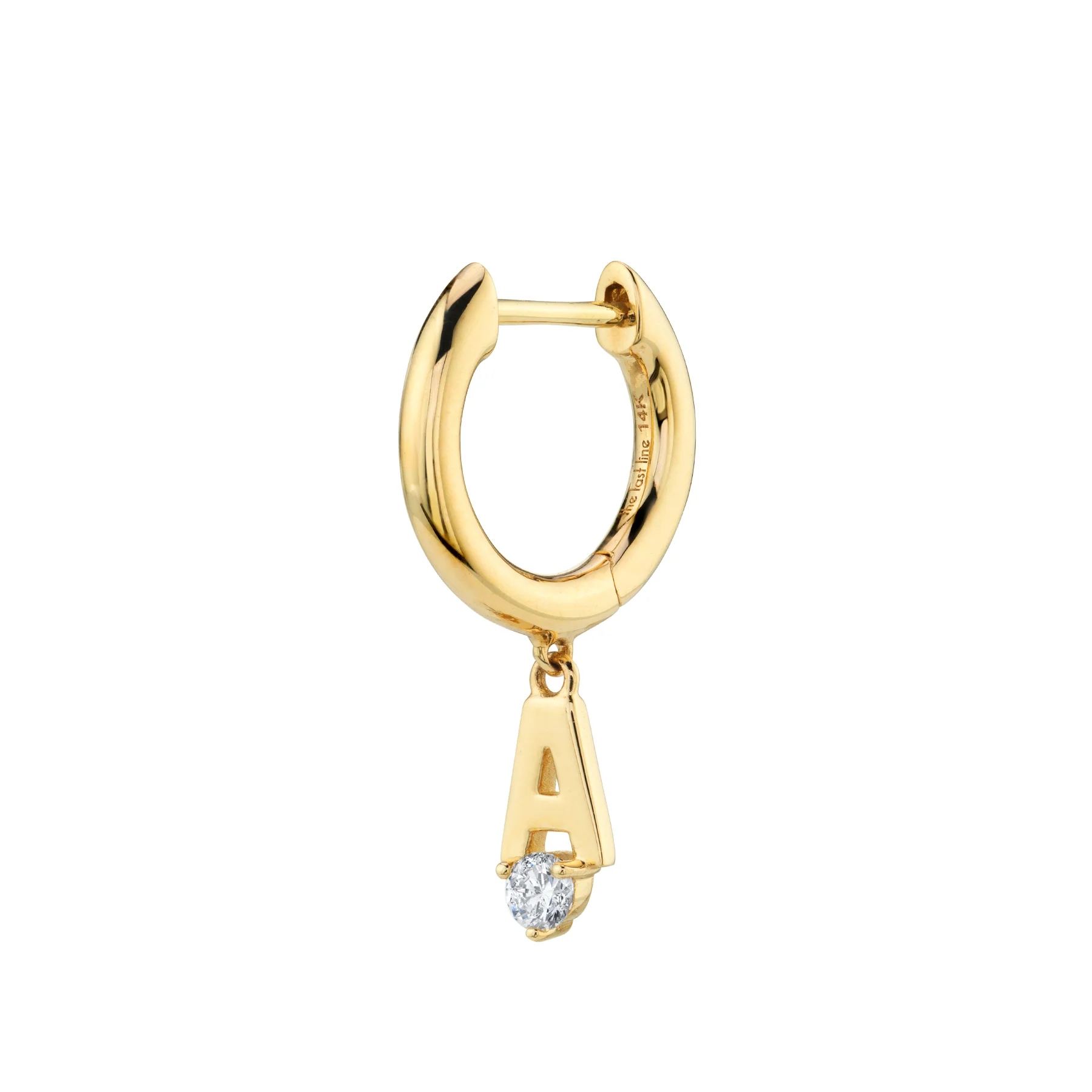 Initial Slim Hoop Earring - White Diamond / 14k Yellow Gold