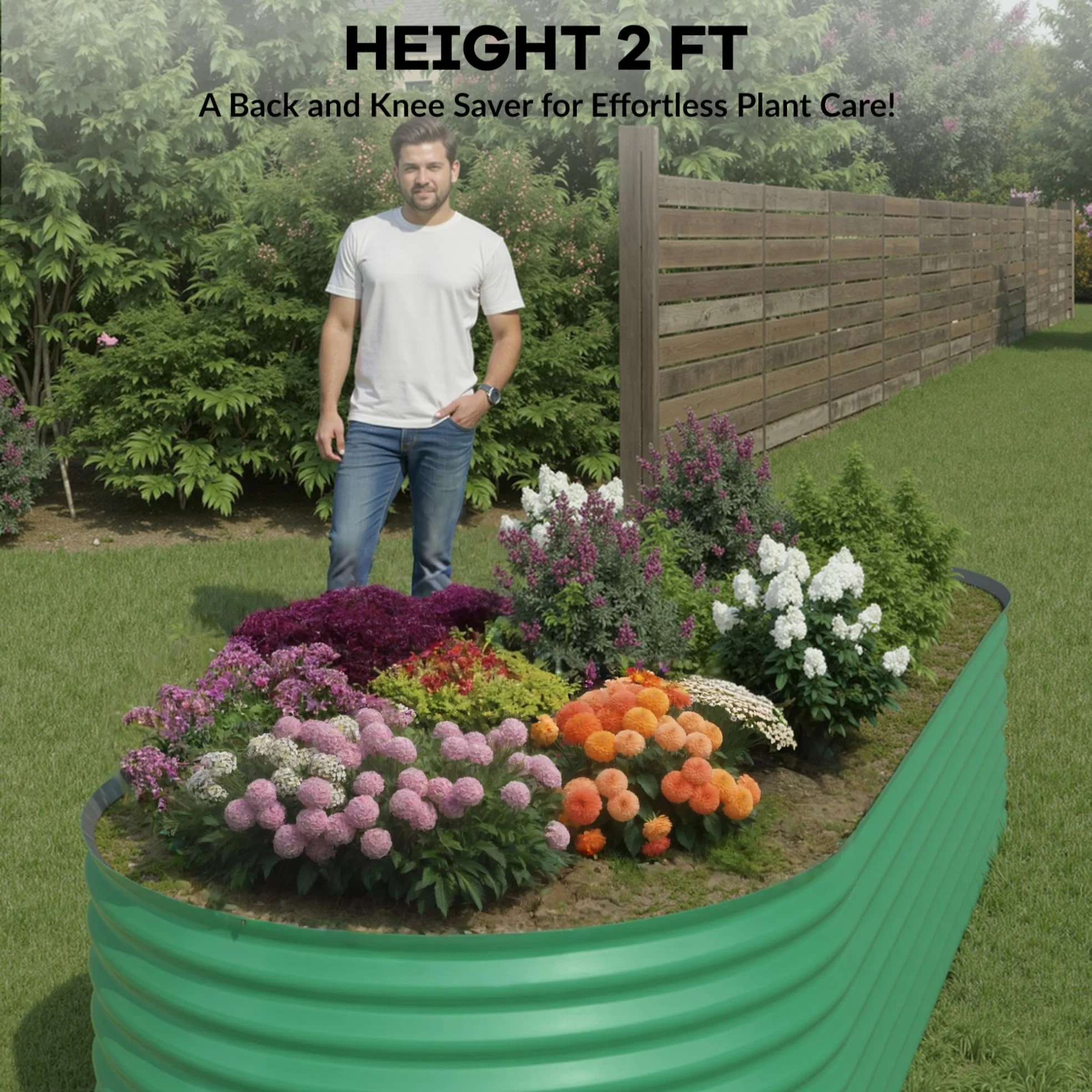 Garvee 2 Pcs 8' X 4' X 2' Galvanized Steel Raised Garden Beds, Outdoor Deep Planter Box Kit with Tool-Free Assembly, Rust-Resistant Green Coated Design for Vegetables, Flowers & Herbs