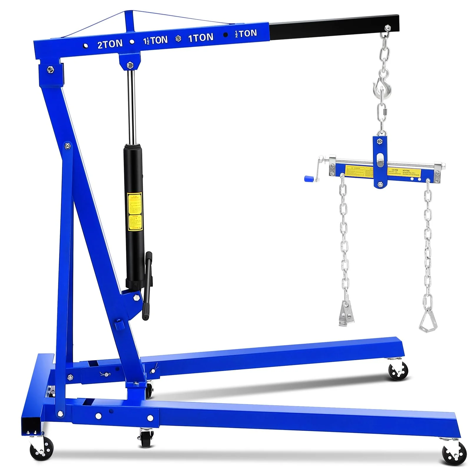 Garvee 2-Ton Folding Hydraulic Engine Hoist - Heavy-Duty Engine Crane with Leveler, Telescopic Boom, and 6 Casters for Garage, Workshop, and Warehouse, Blue