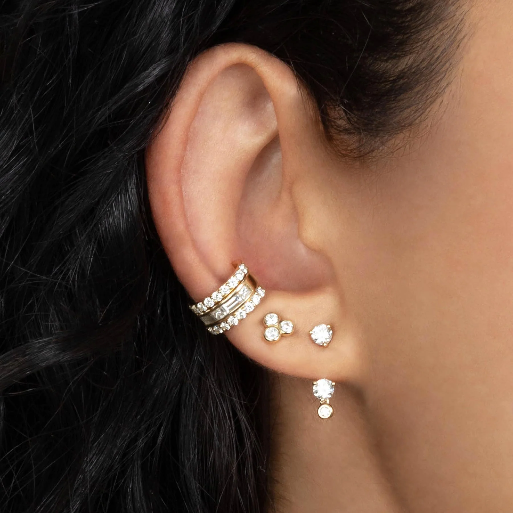 Cluster Stud - White Diamond / 14k Yellow Gold