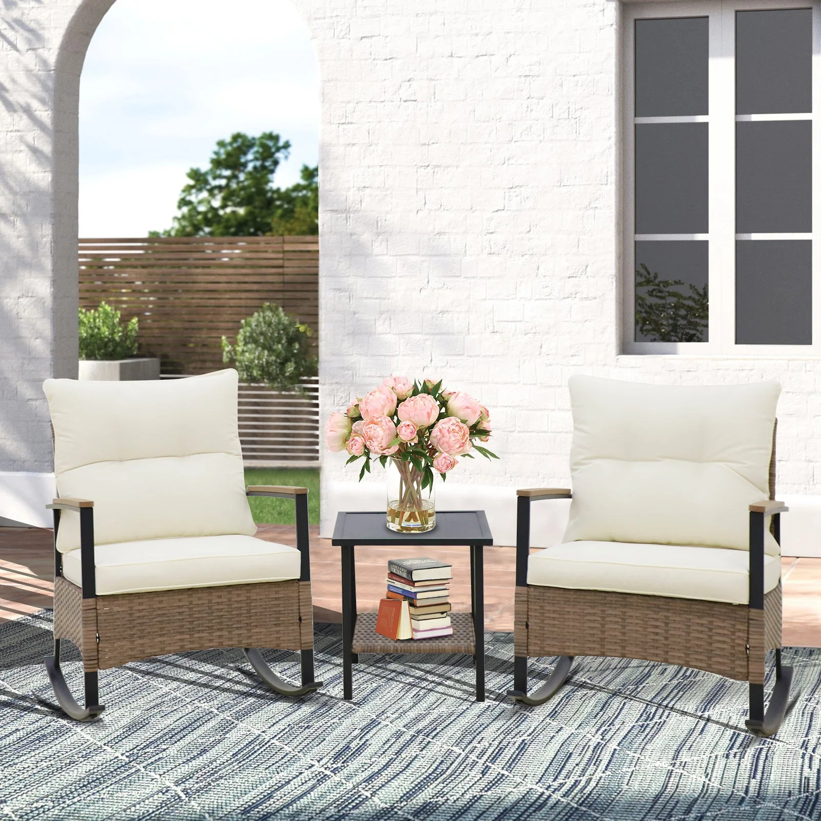 3 PCS Mojave Dusk Outdoor Conversation Set, 2 Rocking Chairs and Side Table