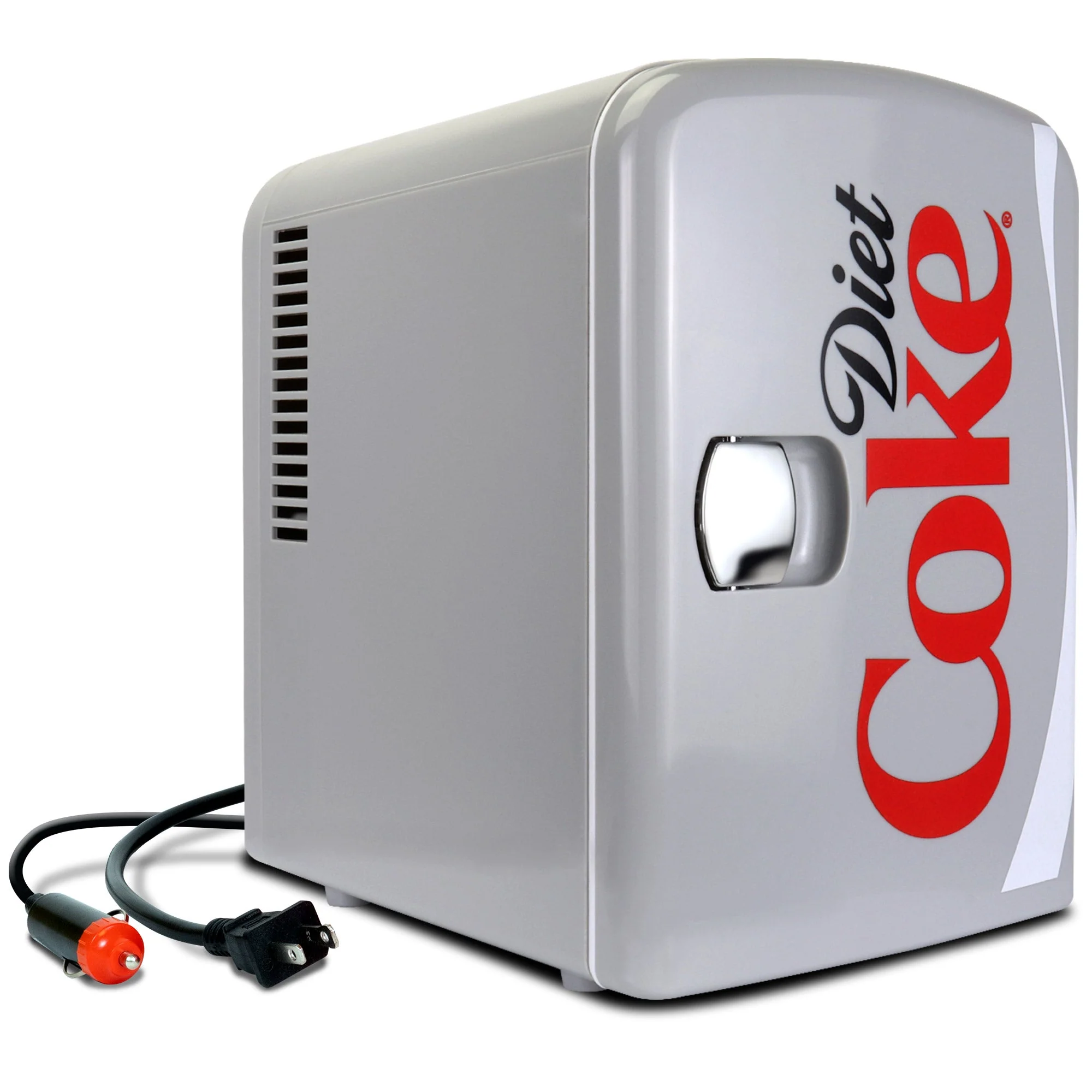 Coca-Cola Diet Coke 4L Cooler/Warmer w/ 12V DC and 110V AC Cords, 6 Can Portable Mini Fridge, Personal Travel Refrigerator for Snacks Lunch Drinks Cosmetics, Desk Home Office Dorm, Gray