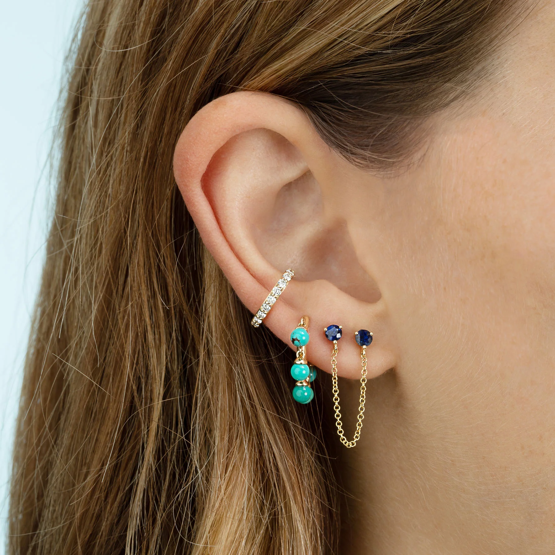 Chandelier Sphere Hoop - Turquoise / 14k Yellow Gold