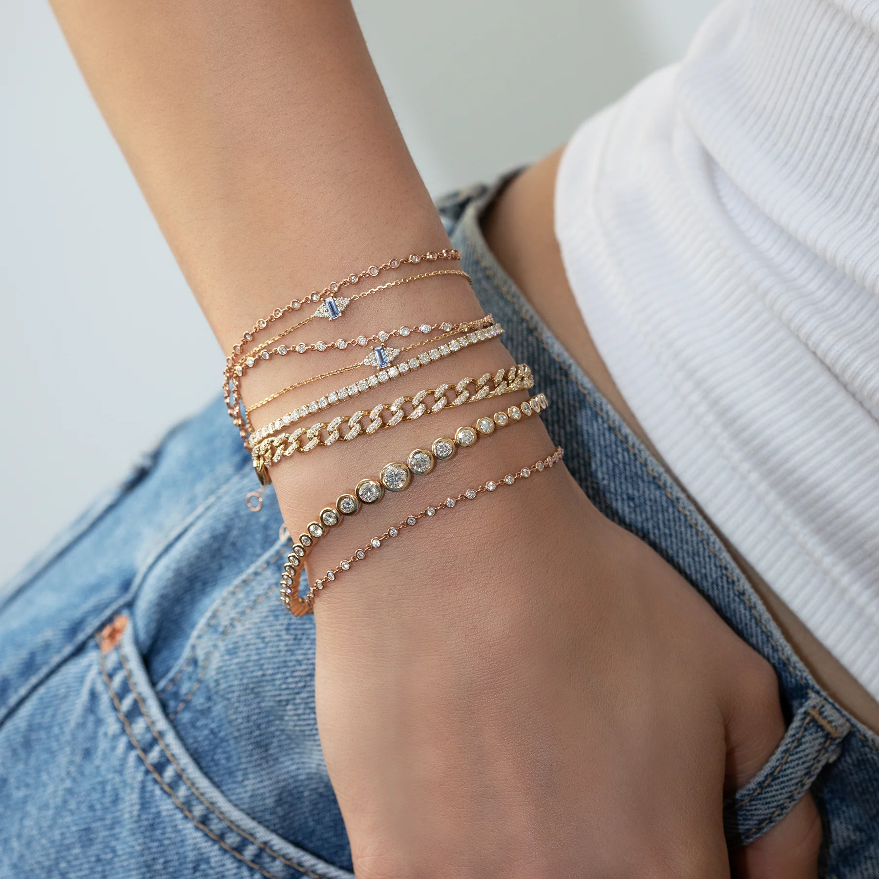 Bezel Link Bracelet - White Diamond / 14k Rose Gold