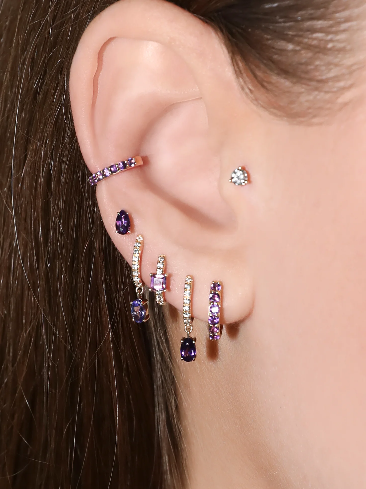 Pear Stud Earring - Amethyst / 14k Yellow Gold