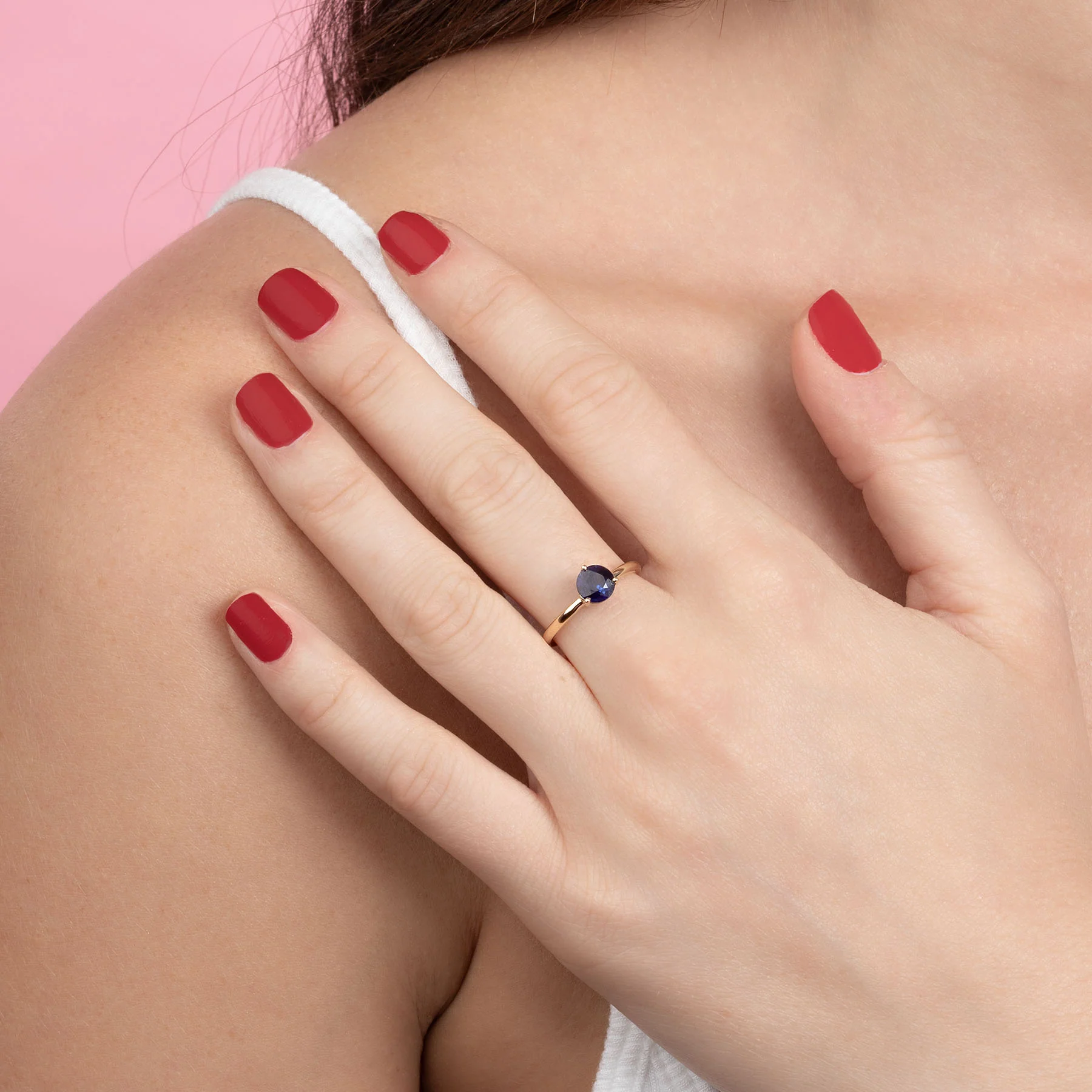 Large Solitaire Ring - Blue Sapphire / 14k Yellow Gold