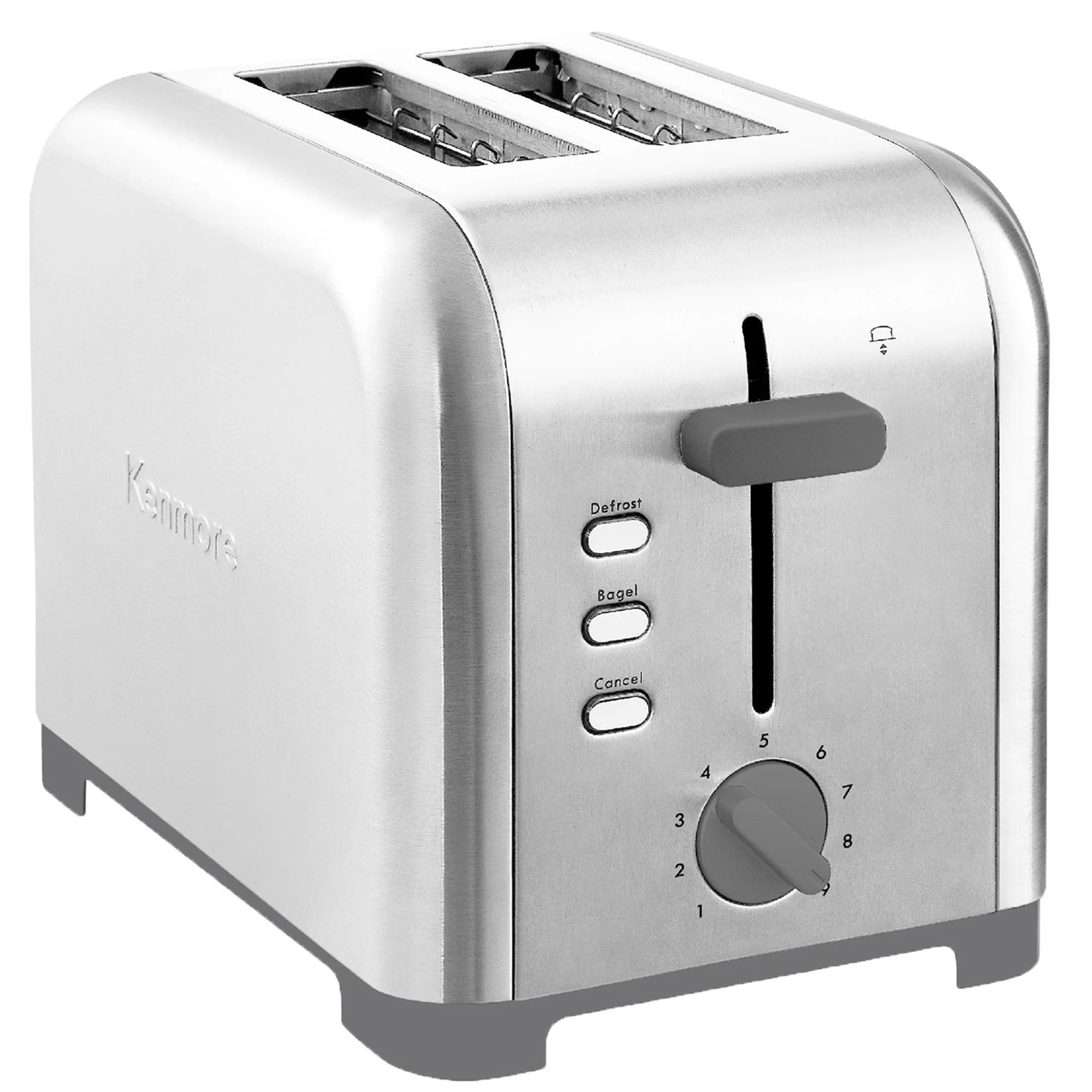 Kenmore 2-Slice Stainless Steel Toaster, Silver & Gray, Extra Wide Slots, Bagel & Defrost Functions, 9 Browning Levels, Removable Crumb Tray, For Bread, Toast, English Muffin, Toaster Strudel