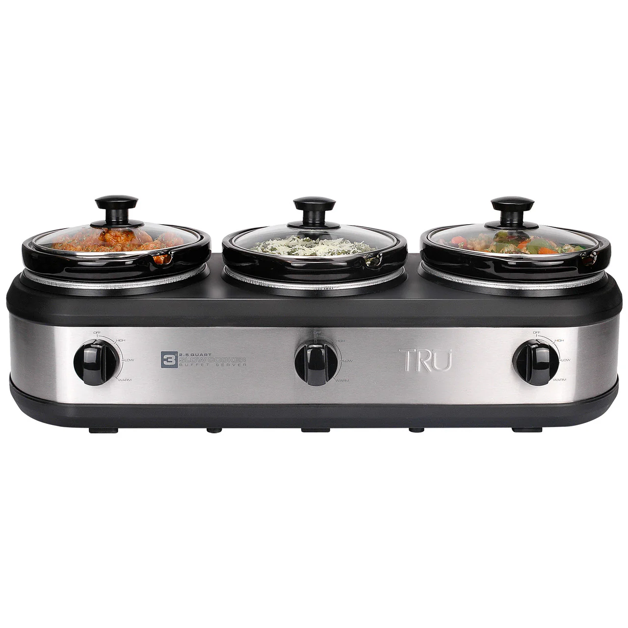 TRU Triple Slow Cooker with Three 2陆 Quart Inserts Stainless