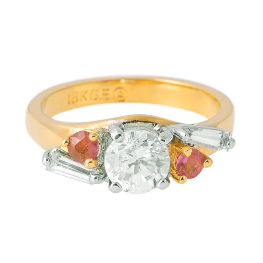 Vintage Genuine Stone and Cubic Zirconia 18k Yellow Gold Electroplated Made in USA