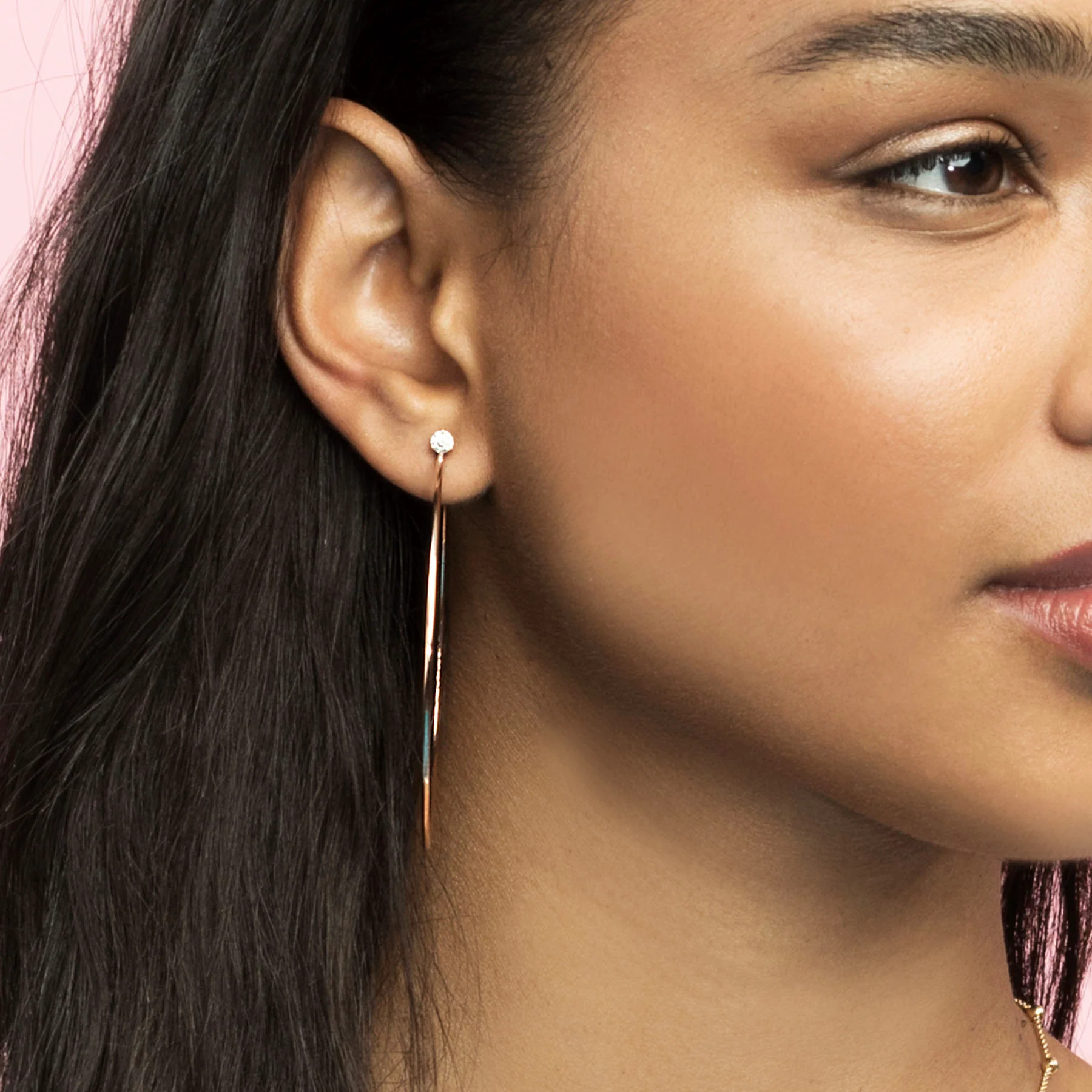 Large Solitaire Hoop - White Diamond / 14k Rose Gold