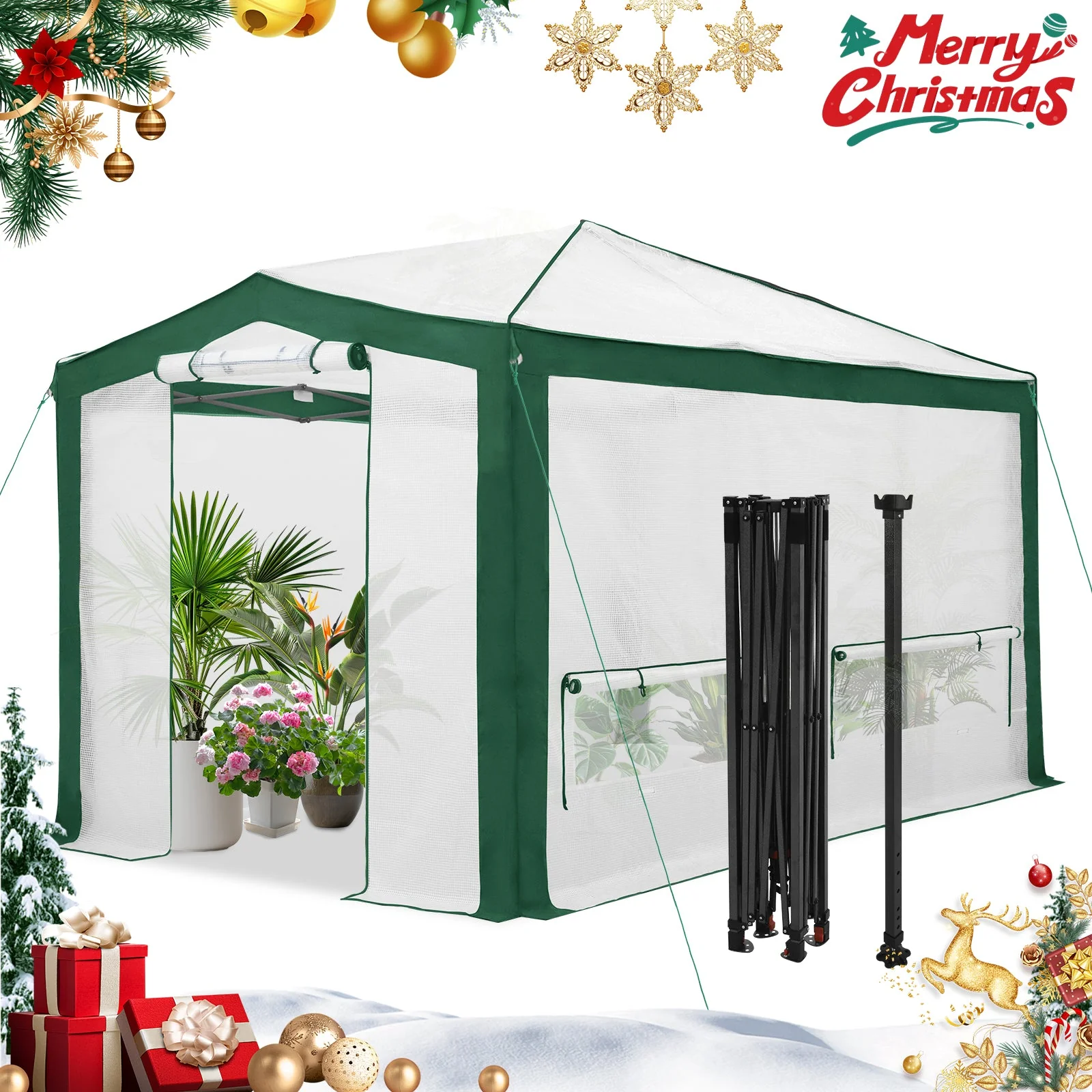 12x8 Portable Walk in Greenhouse with Polyester Reinforced Corners