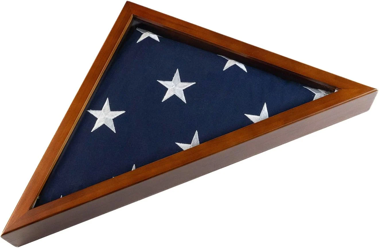 Flag Case with 5x9.5 USA Cotton Memorial Flag – Embroidered Stars, Sewn Stripes, Heavy Duty Made in USA