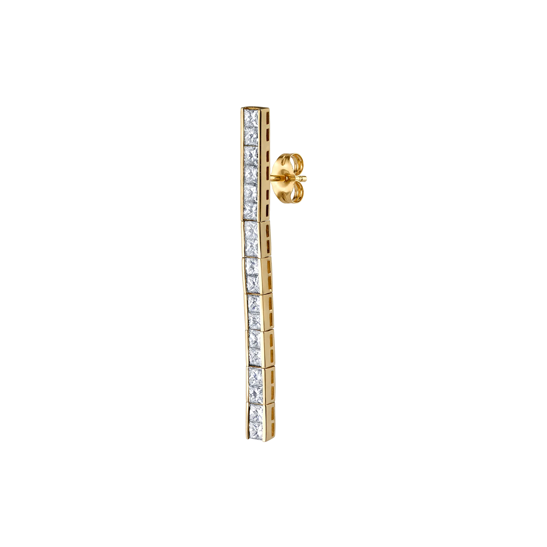 Princess Tennis Earring - White Diamond / 14k Yellow Gold