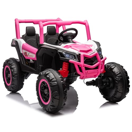 Garvee 2 Seater Ride on Car for Kids, 24V Powered Electric Off-Road UTV Ride Toy, 4WD Electric Vehicle with Remote Control, LED Lights, Bluetooth, 3 Speeds, Horn, 2 Spring Suspension