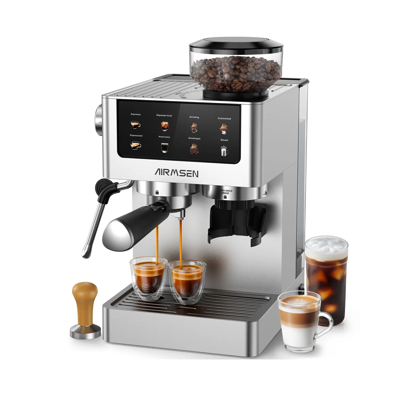 Espresso Machines with Conical Burr Grinder, 20 Bar - Cappuccino Latte Maker Compatible with Iced Coffee & Americano