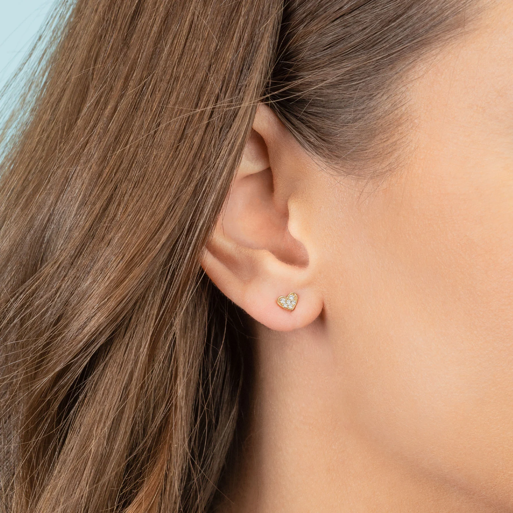 Pav��| Heart Stud - White Diamond / 14k Yellow Gold