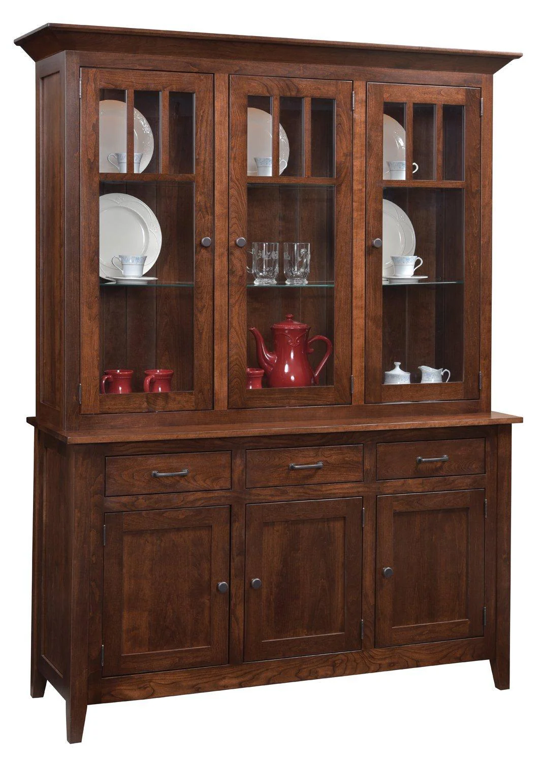 Amish Larkspur Full Glass Three Door Hutch