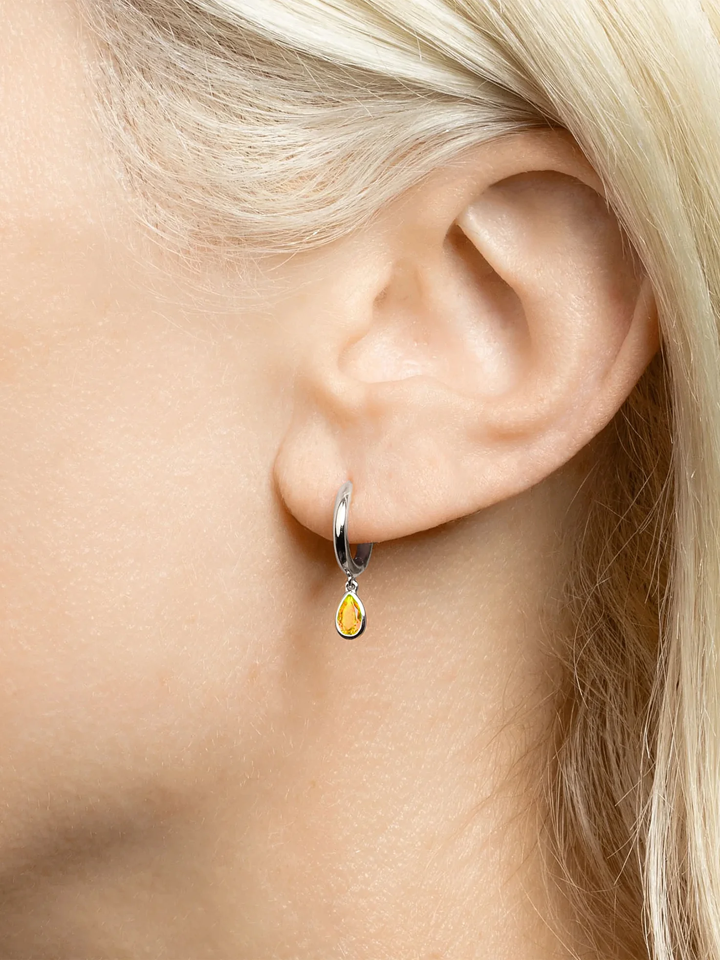 Teardrop Slim Hoop - Citrine / 14k White Gold
