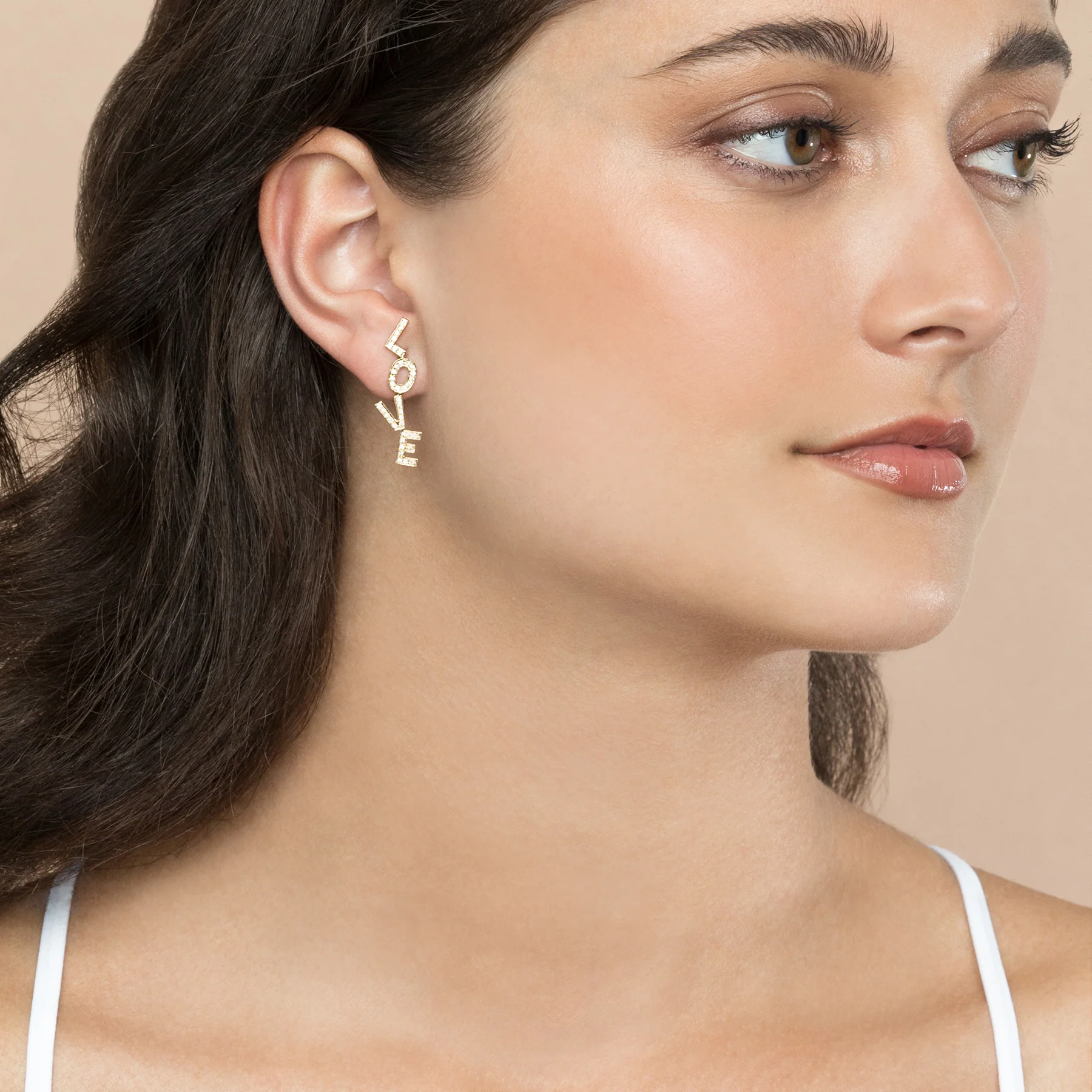 Custom Earring Letters ��C?White Diamond / 14k Yellow Gold