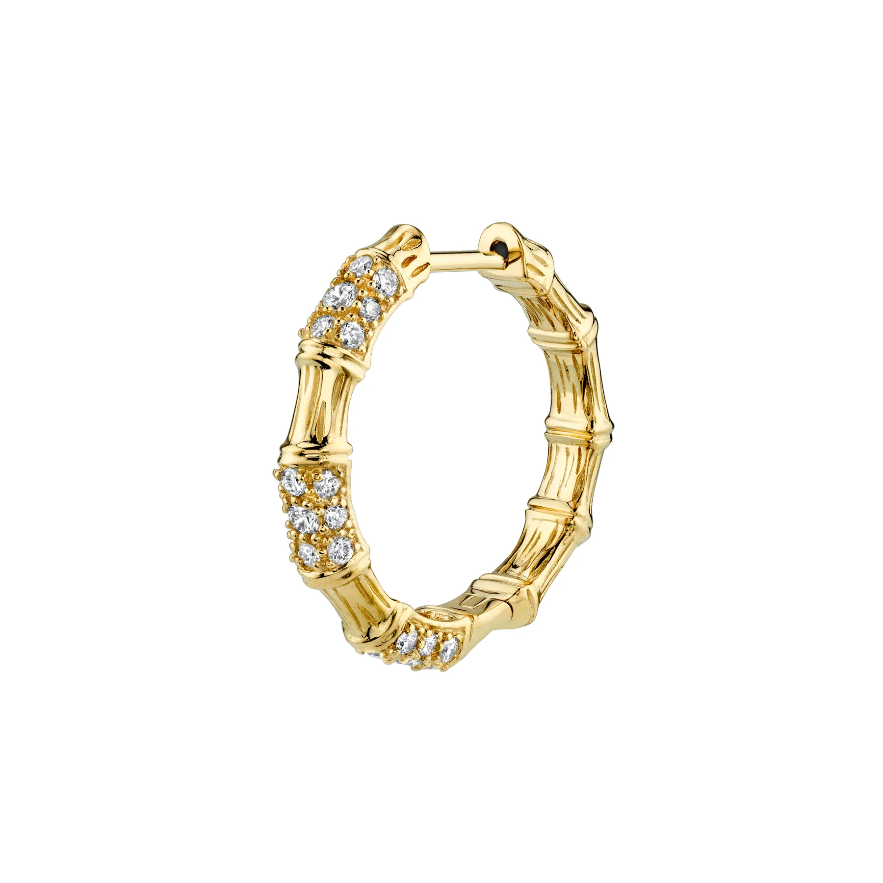 Large Bamboo Hoop - White Diamond / 14k Yellow Gold