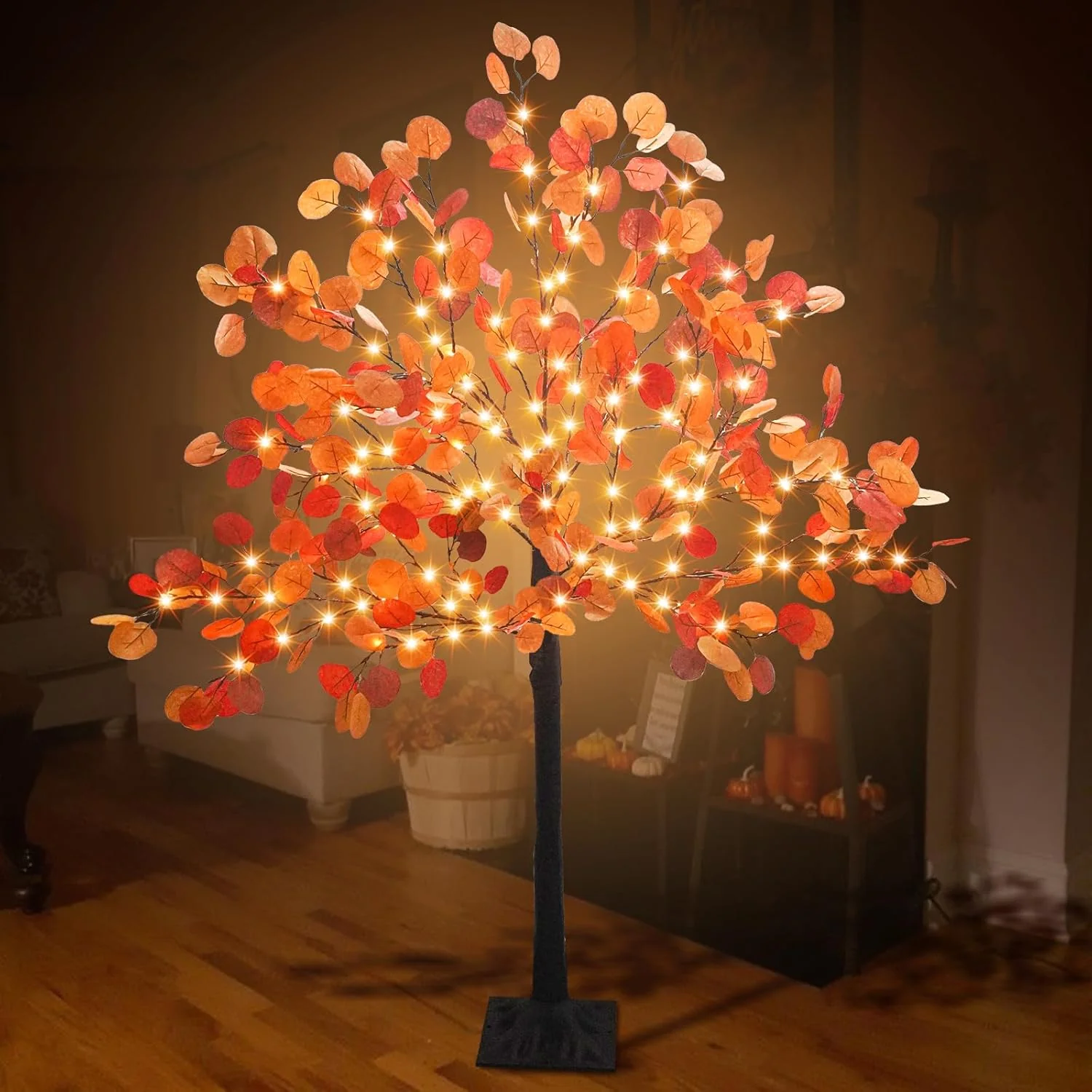 Lighted Eucalyptus of Maple Tree Fall Decorations Artificial Autumn Tree for Thanksgiving Wedding & Parties