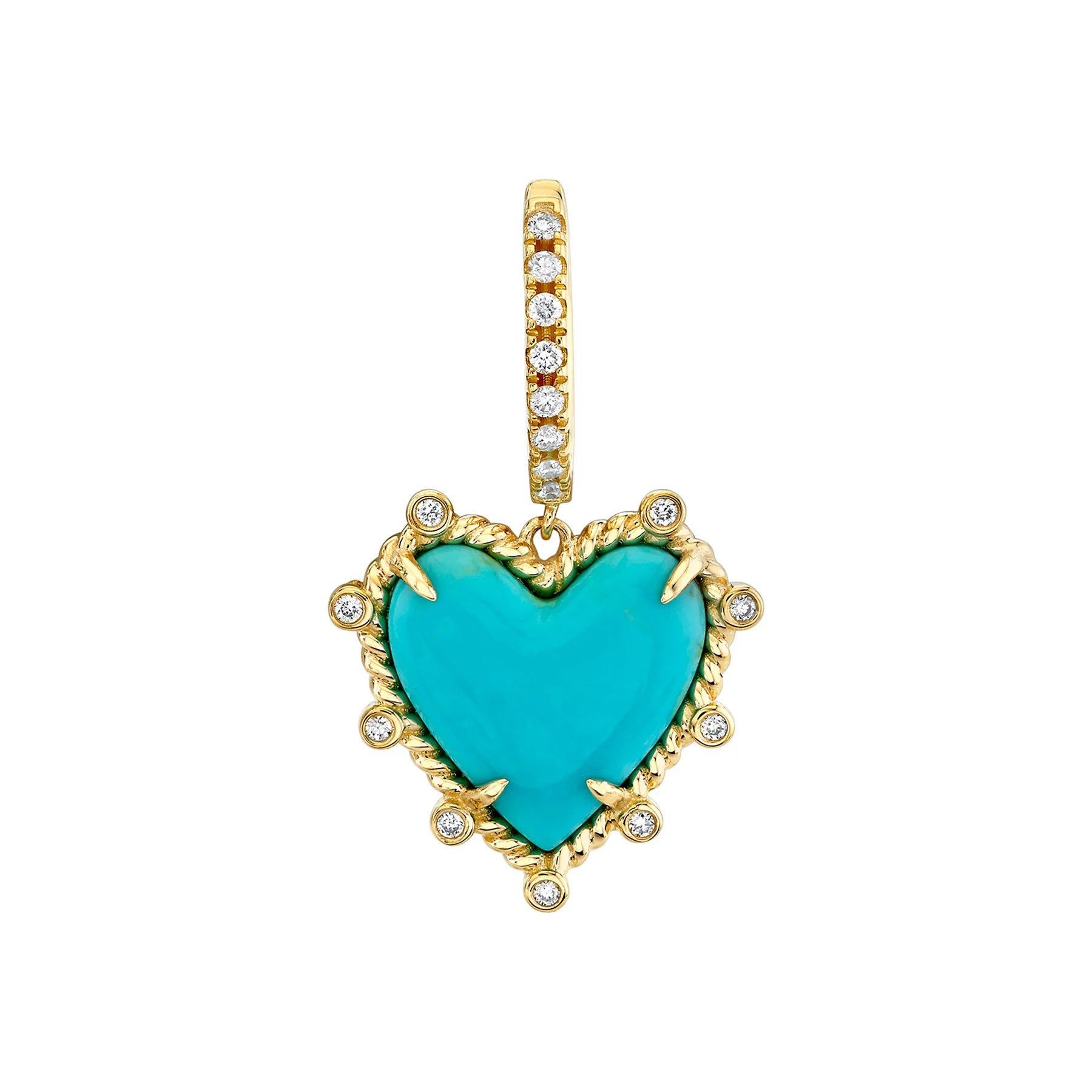 Heart Twist Earring - White Diamond and Turquoise / 14k Yellow Gold