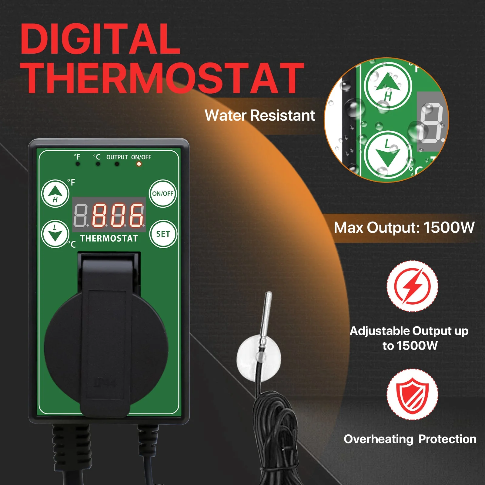 1500W Outdoor Heater with Thermostat, 1/2 Pack, Yellow