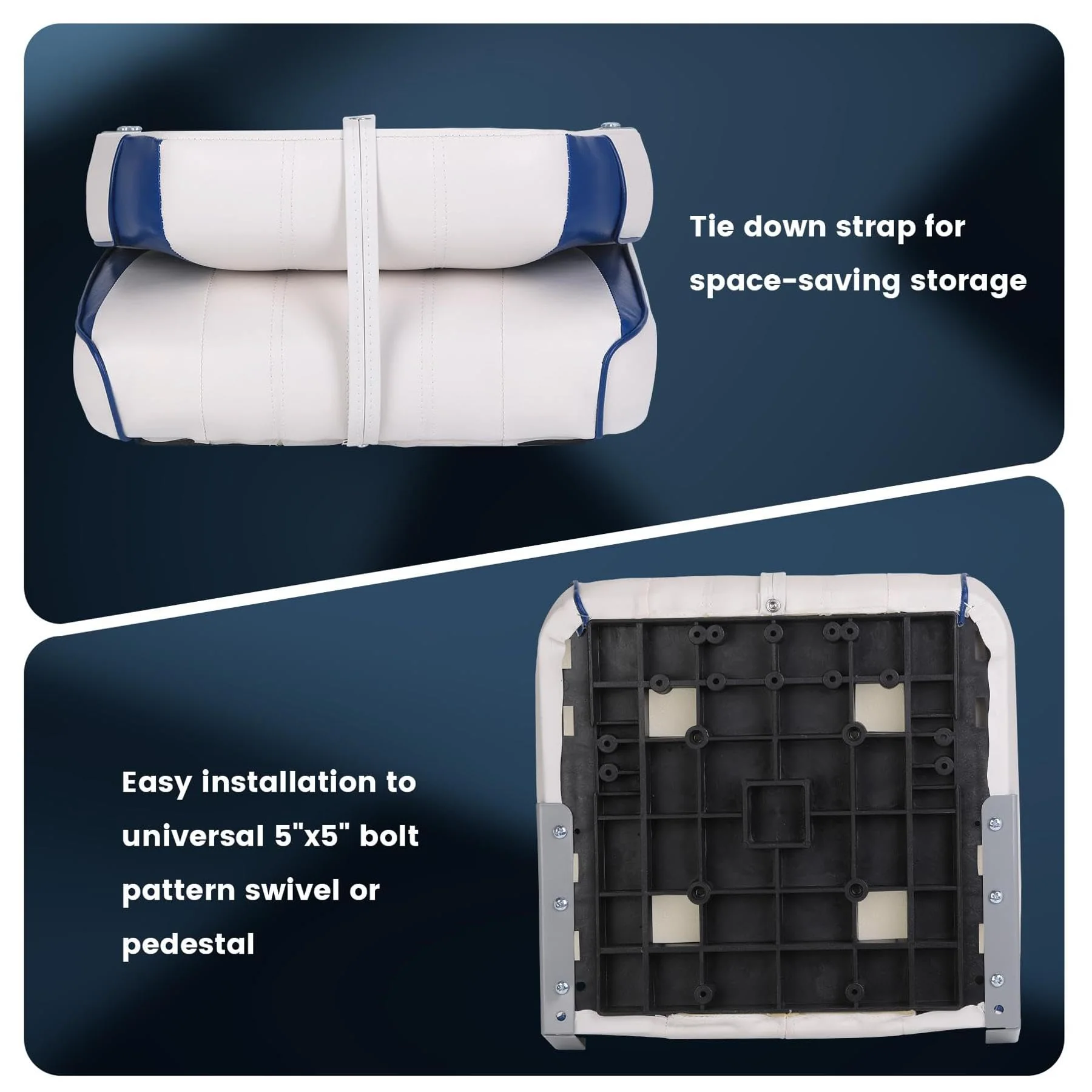 Garvee 2 Pack Boat Seats Low Back, Fold-Down Fishing Boat Chair, Thickened Sponge Padding, Stainless Steel Screws, Weather-Resistant PVC, Aluminum Hinges, Suitable for Sightseeing, Speedboat, Canoe