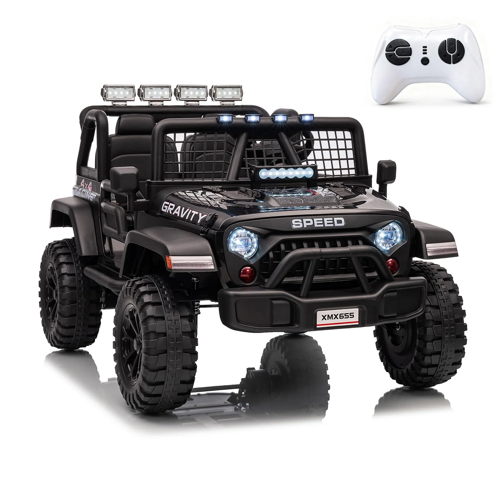 Garvee 2 Seater Ride On Car for Kids, 24V Electric Truck with Parent Remote Control, Spring Suspension, Black, 47.2