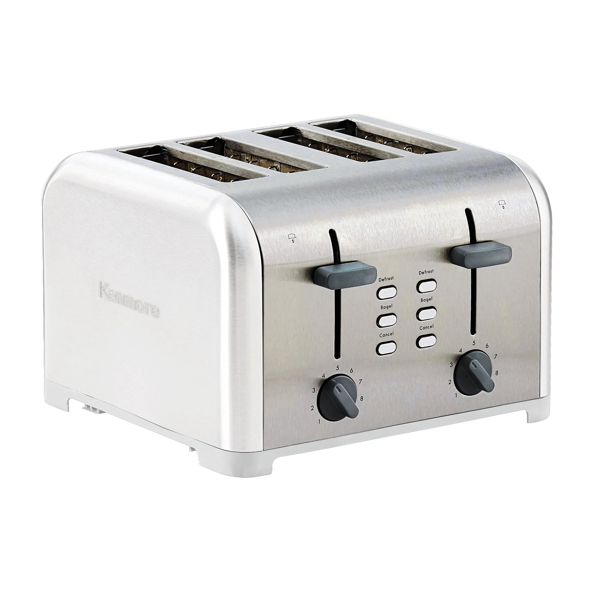 Kenmore 4-Slice Toaster, White Stainless Steel, Dual Controls, Extra Wide Slots, Bagel and Defrost Functions, 9 Browning Levels, Removable Crumb Trays, for Bread, Toast, English Muffin, Toaster Strudel