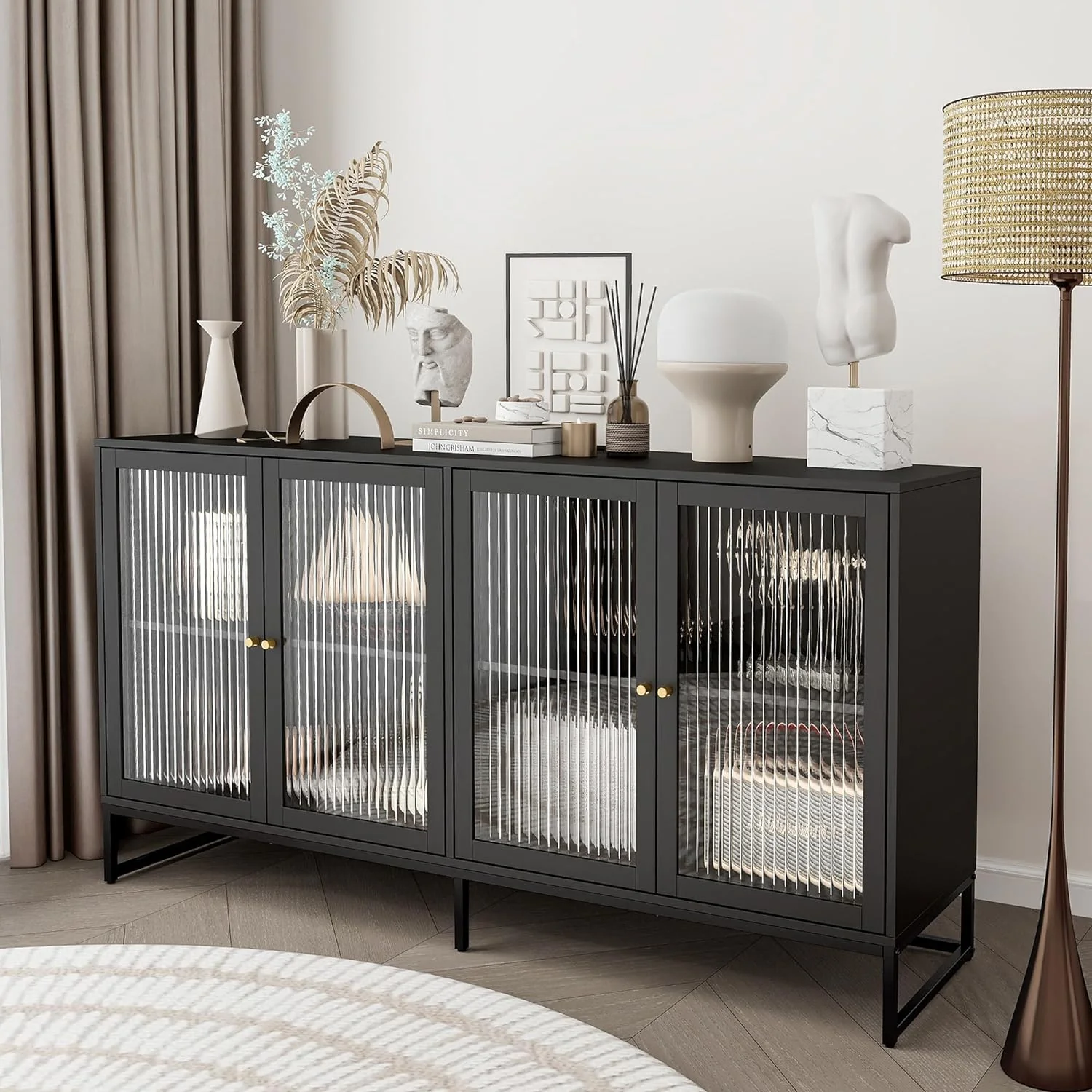 Kitchen Buffet Cabinet with 4 Doors and Adjustable Shelves