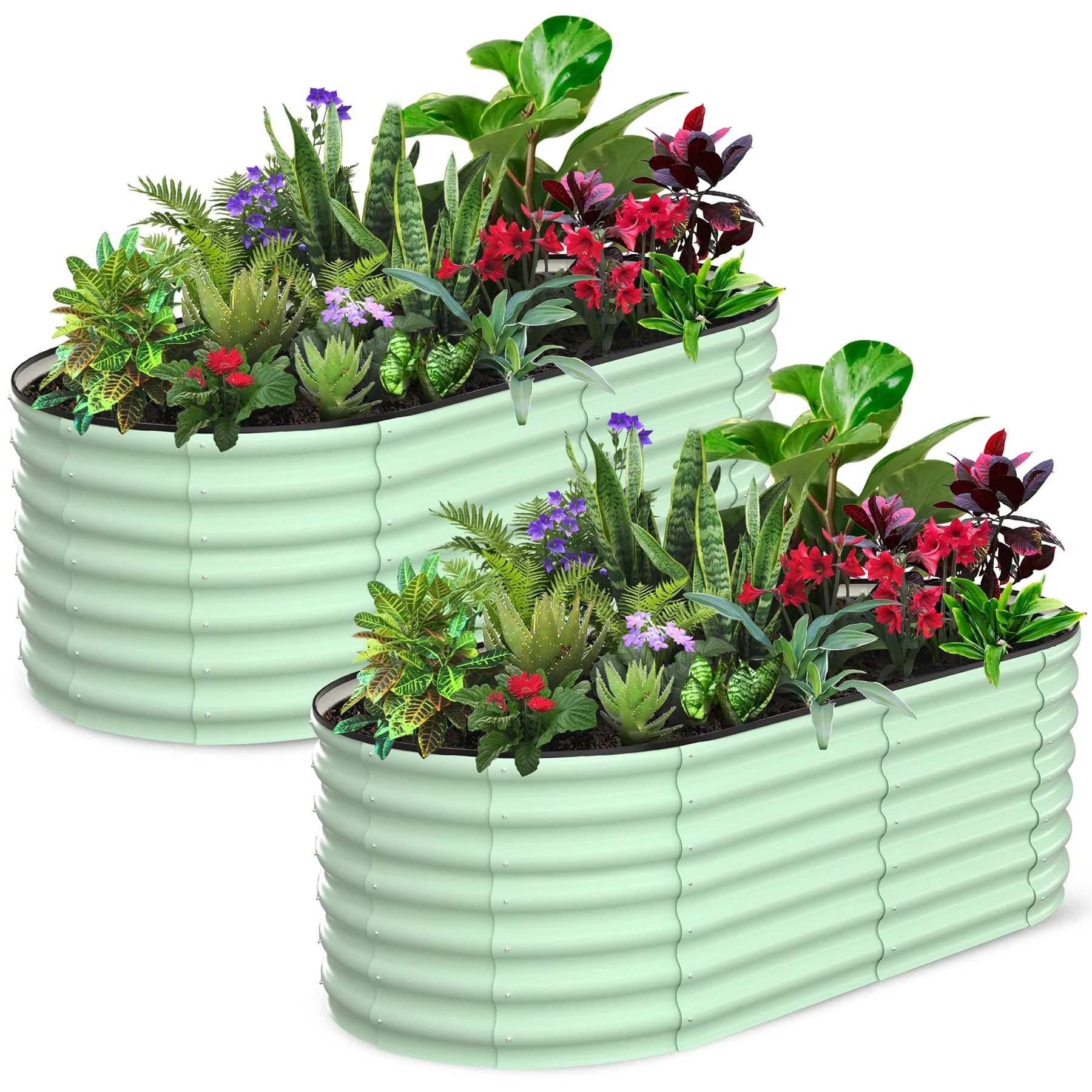 Garvee 2-Pack 6'x3'x2' Oval Galvanized Raised Garden Beds - Open Base Metal Planters, Tool-Free Assembly, Large Outdoor Planter Boxes for Vegetables, Green