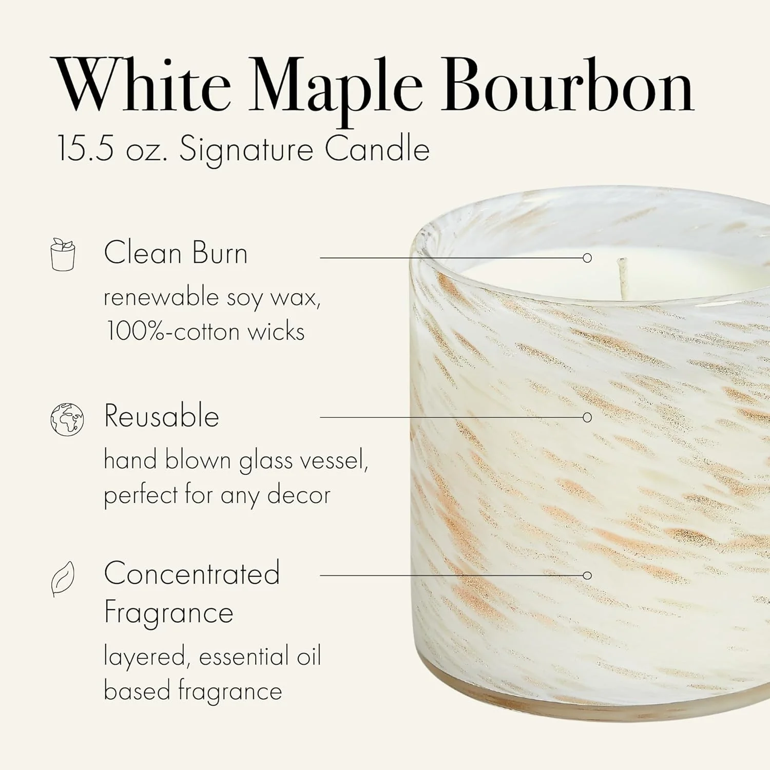 Holiday Candle, 15.5 oz - 90-Hour Burn Time - Reusable, Hand Blown Glass Vessel - Made in The USA