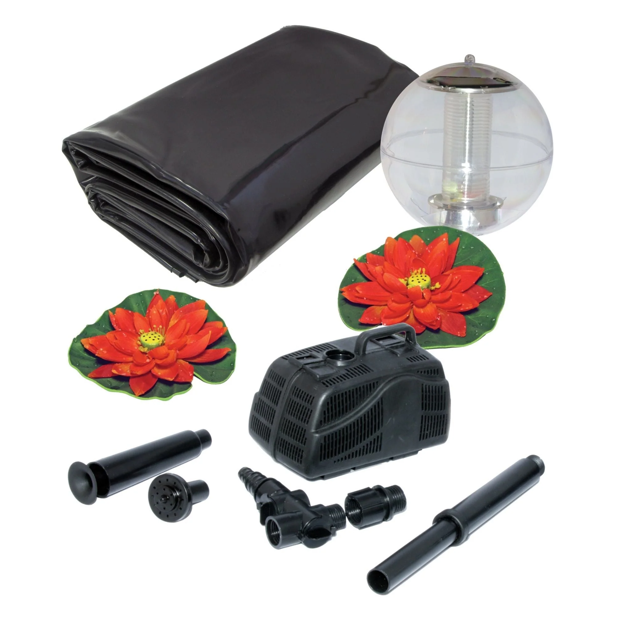 Koolscapes 400 Gallon Starter Pond Kit with 340 GPH Pump, Water Bell and Double Daisy Fountain Nozzles, 10 x 10 Ft Flexible Liner, Floating Solar Light, Fish-Friendly Backyard Koi Pond Kit