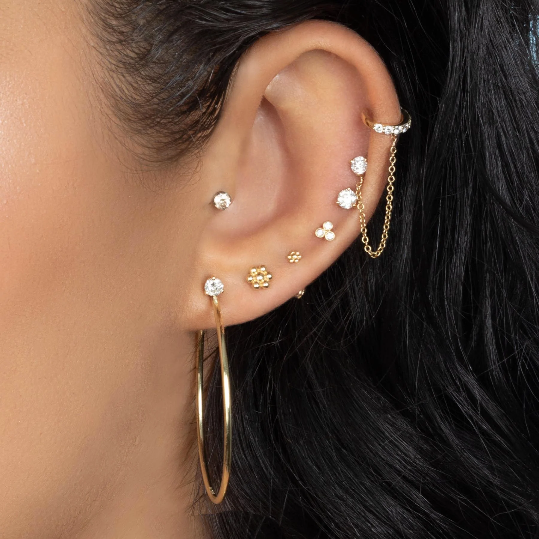 Mini Cluster Stud - White Diamond / 14k Yellow Gold