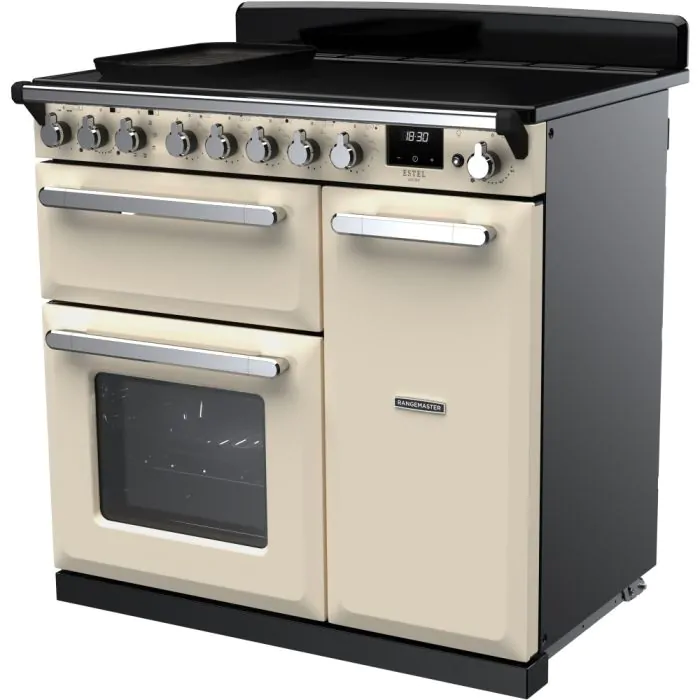 Rangemaster Estel Deluxe 90cm Induction Range Cooker | Pale Cream/Chrome | ESDL90EIPPCR/CM1