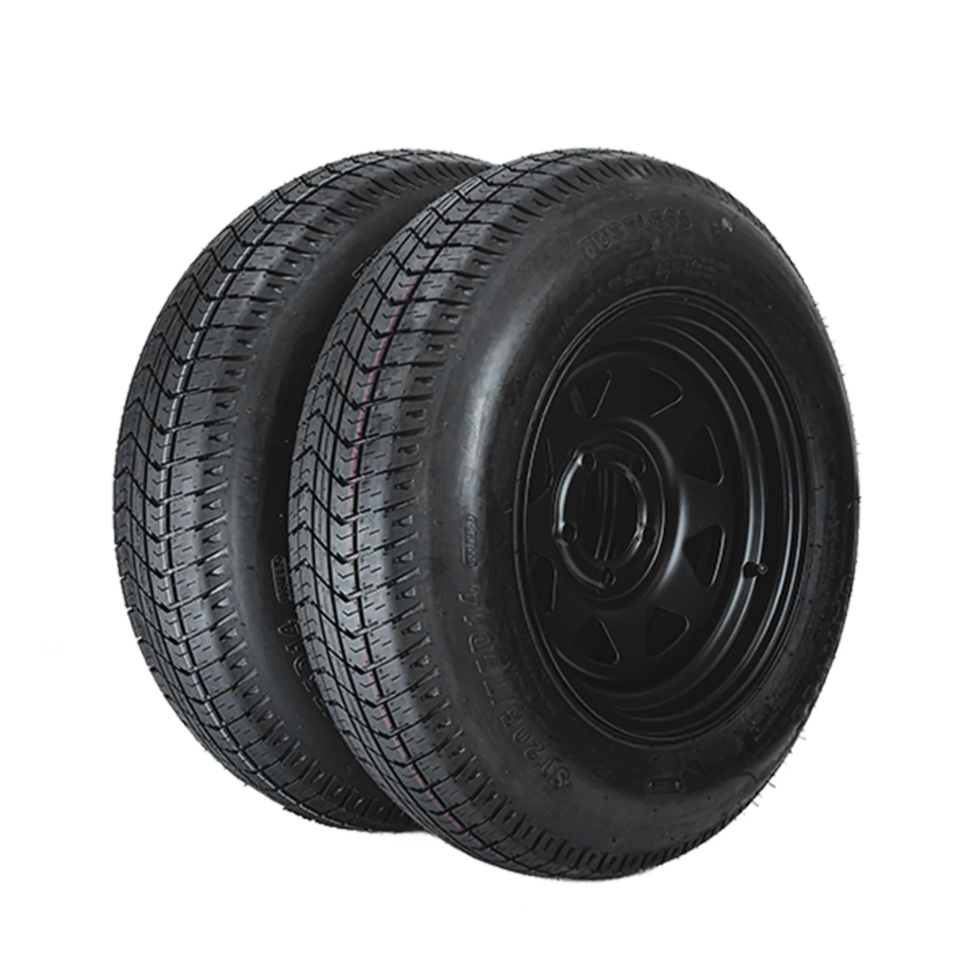 Garvee 2-Pack Trailer Tire On Rim ST205/75D14 14In Black 5 Lug 4.5