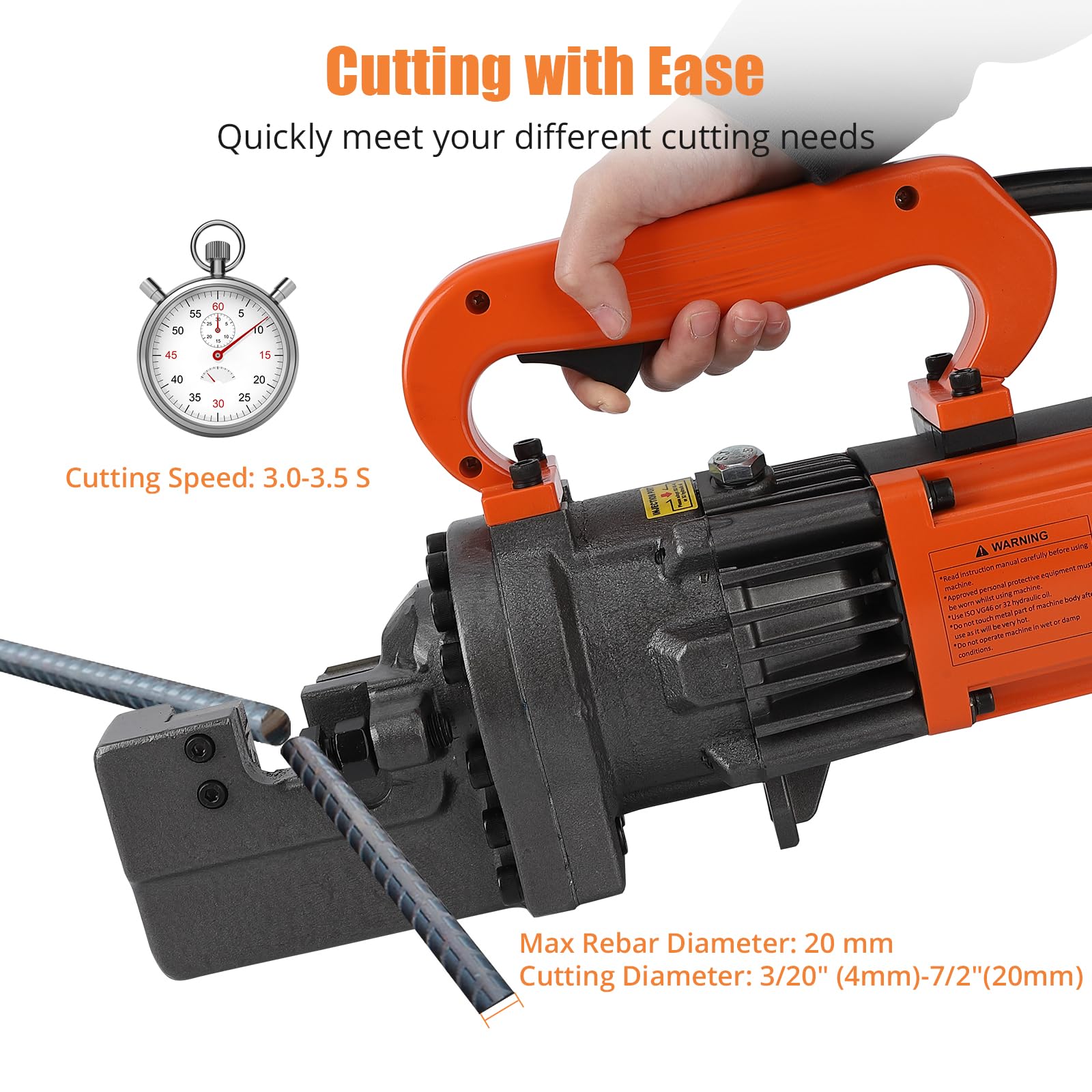 Garvee 1700W Electric Hydraulic Rebar Cutter 4-25mm, 5S Cut - RC-20