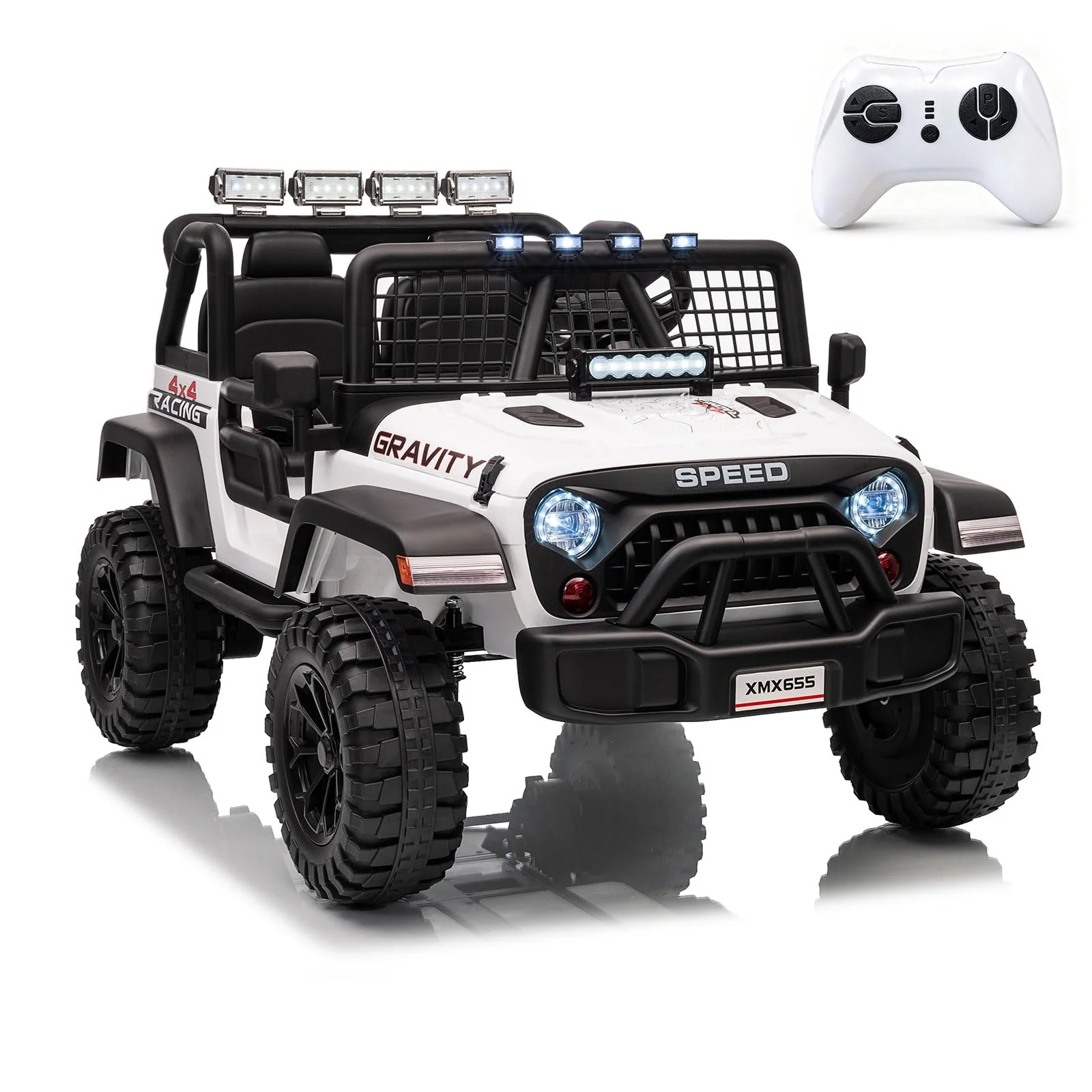 Garvee 2 Seater Ride On Car Kids Electric Vehicle 24V White, Parent Remote Control, Spring Suspension, 2 Speeds, LED Headlight