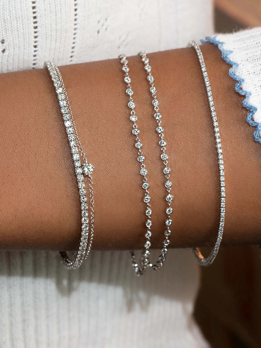 Solitaire Chain Bracelet - White Diamond / 14k White Gold