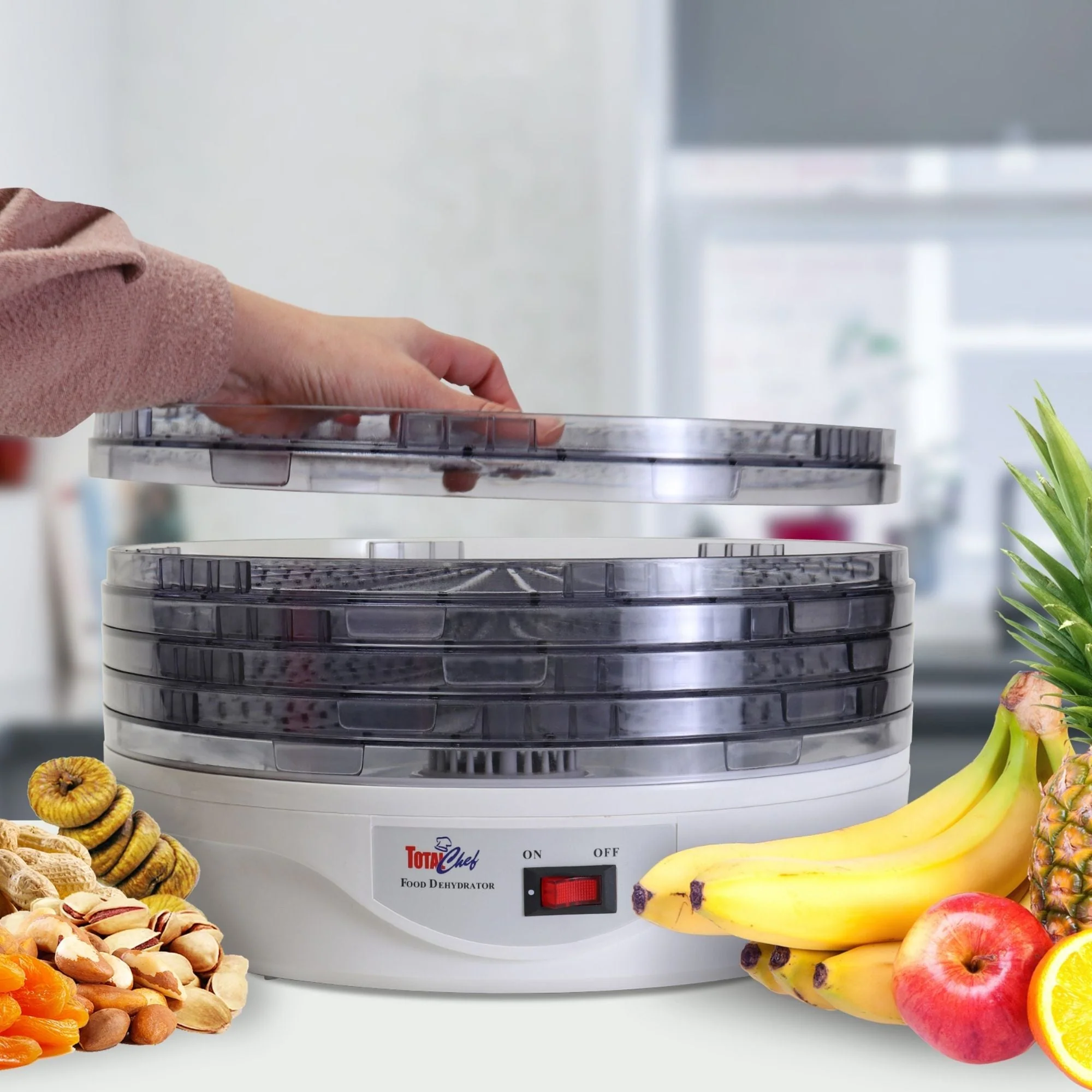 Total Chef Countertop Food Dehydrator, 5 Trays, Superior Air Flow Design, for Fruit Snacks, Jerky, Meat, Vegetables, Herbs, Dog Treats, Food Dryer Machine